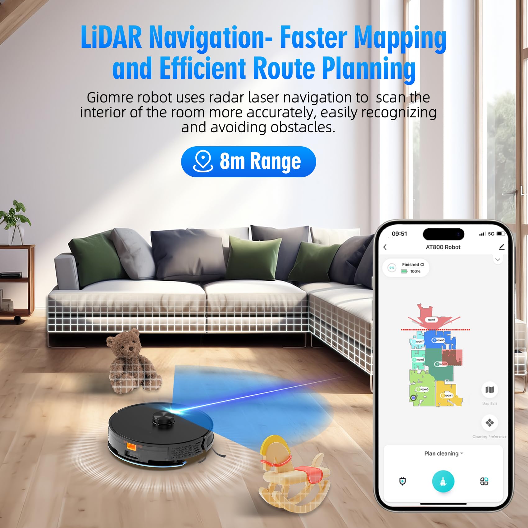 3-in-1 Robot Vacuum and Mop Combo, Self Emptying Station for 60 Days, Robotic Vacuum Cleaner with LiDAR Navigation & Max Strong 5000Pa Suction, 2.4G WiFi/Alexa/App Control, Self-Charging Base