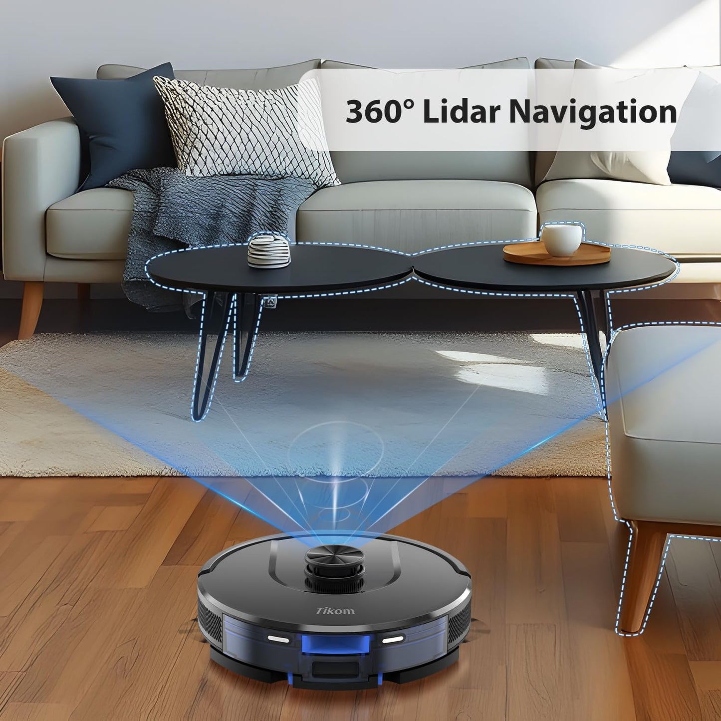 Tikom Robot Vacuum and Mop Combo, 5000Pa Suction, Smart Mapping, 45dB Robotic Vacuum Cleaner for Carpets, Pet Hair, Hardfloors (L8000 Pro)