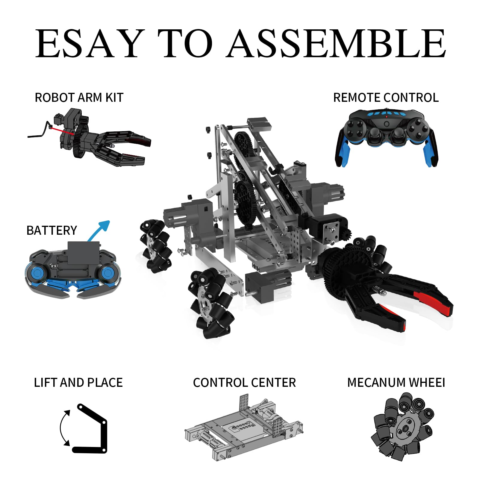 Robot Arm Building Toys, Flexible Remote Control Robotic Arm with 360° Gripper and Wheels, STEM Educational Birthday Gifts Ideas for Kids Adults, 103Pcs Robot Arm Kit (with Gift)