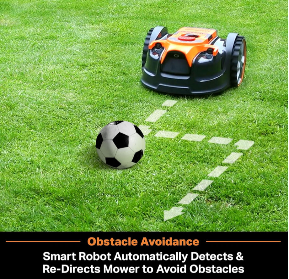 LawnMaster OcuMow™ Perimeter Wire Free Robot Lawn Mower Cuts Small Lawns 1500-2000 Square Feet with Optical Navigation, Obstacle Avoidance, Low Noise and No Go Functionl