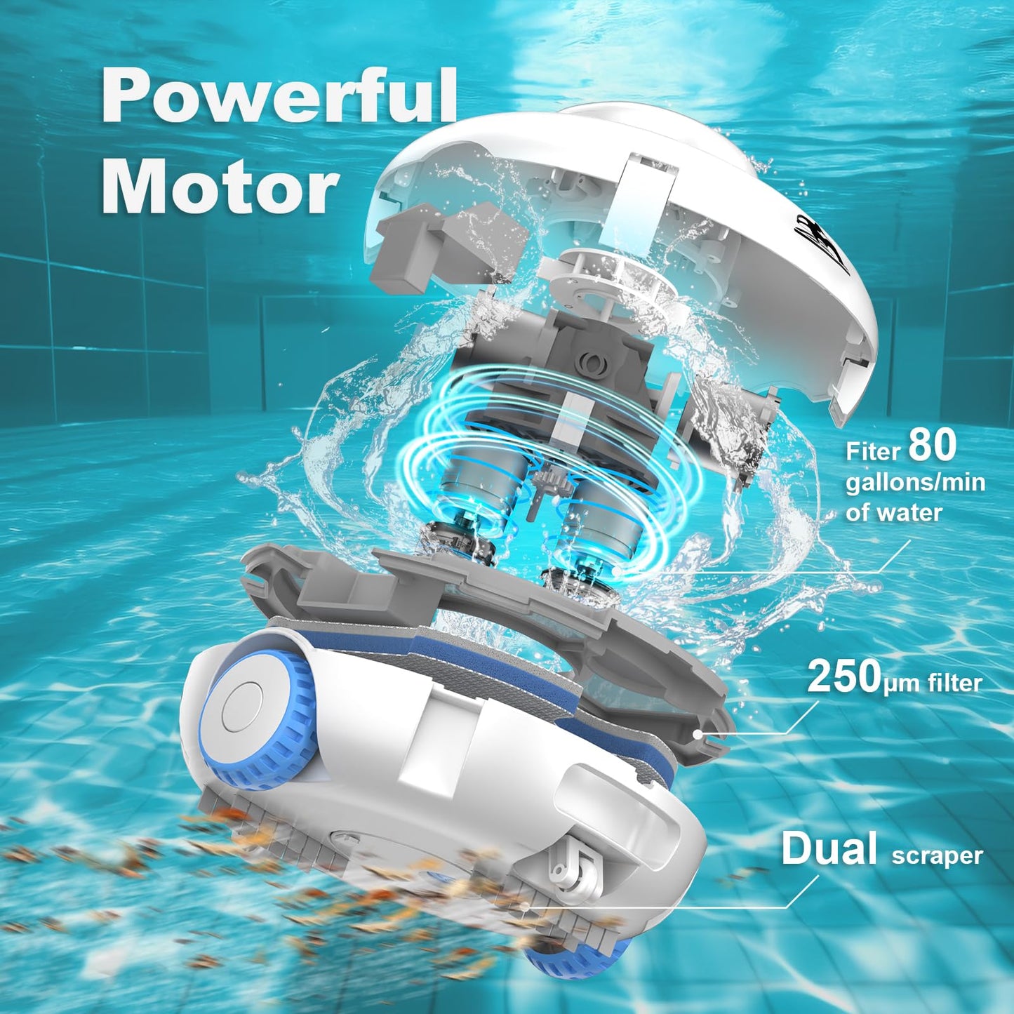 Cordless Robotic Pool Vacuum - Pool Cleaner for Above Ground/In-ground Pools - 7500mAh Battery Lasts 140 Mins, Self-Parking, Powerful Suction Pool Cleaner Vacuum for Flat-Bottom Swimming Pools