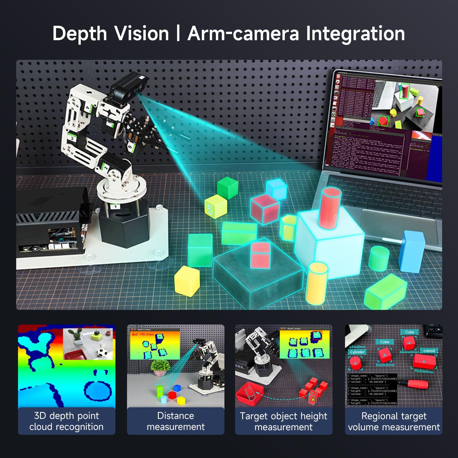 Yahboom 6DOF Program Robotic Arm Kit 3D Adaptive Gripping, 3D Automatic Recognition for Mechanical Engineers Python (Ultimate-Nano 4GB)