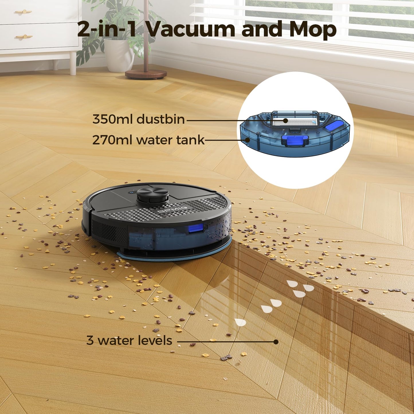 BPMIO Robot Vacuum and Mop Combo 4500Pa Max Suction with LiDAR Navigation Smart Mapping, 145 Min Runtime Customized Cleaning Schedule, Works with Alexa/WiFi/App, Great for Pet Hair, Carpet, Hard Floor