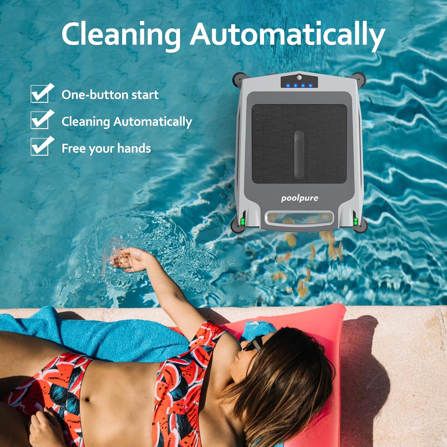 POOLPURE Pool Skimmer Robot with Solar Panel Automatically Design, Pool Surface Skimmer Robotic, Twin Motors Automatic Pool Skimmer (Skimmer with Solar Panel)