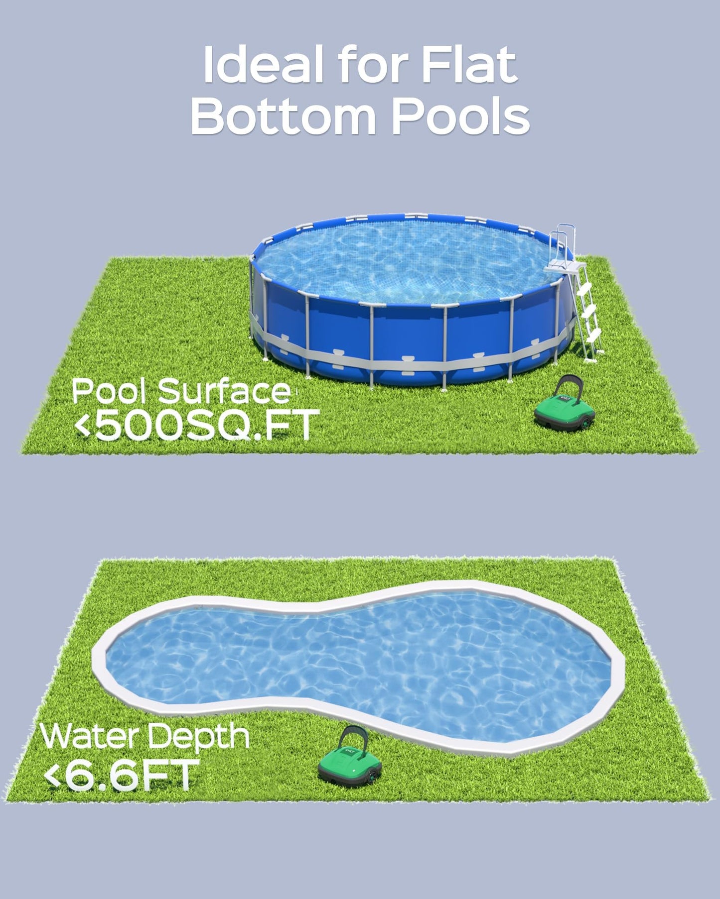 WYBOT Cordless Robotic Pool Vacumm,Dual Powerful Suction Ports，Ideal Self-Parking Pool Cleaner for Above Ground/In-Ground Flat Pools up to 532 Sq.Ft，with Dual-Motors-(GreenGray), Osprey 200-110208-B