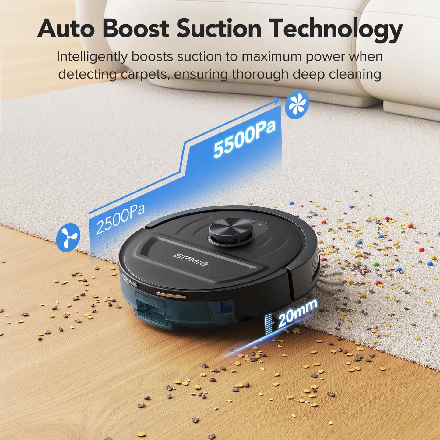 BPMIO Robot Vacuum and Mop Combo, 5500Pa Strong Suction, LiDAR Navigation with Smart Mapping, 120-Min Runtime, Custom Cleaning Schedule, Alexa & WiFi/App Compatible, Ideal for Pet Hair & Hard Floors