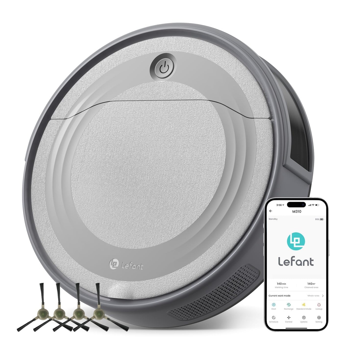 Lefant M310 Robot Vacuum Cleaner,4500Pa Strong Suction, Slim Design, Quiet, PreciSense Obstacle Avoidance, WiFi/App/Voice Control, 160-Min Runtime, Self-Charging, for Pet Hair and Hard Floors, Gray Gray mini