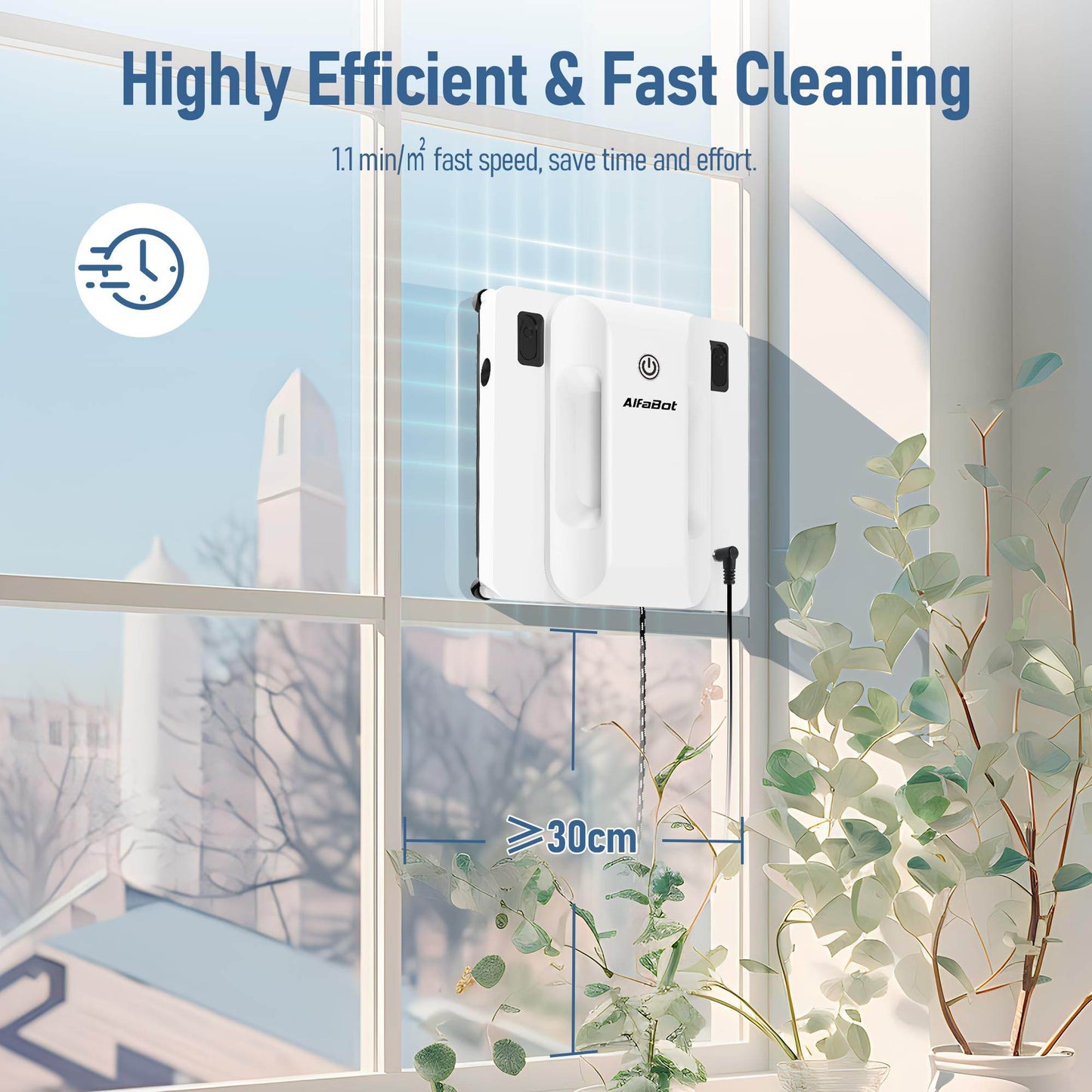 AlfaBot Window Cleaning Robot, Dual Water Spray,Intelligent Path Planning,2800Pa Suction Power, Wet/Dry Cleaning, Edge Detection Technology for High-Rise Window, Glass, Door, Mirror, Marble Wall