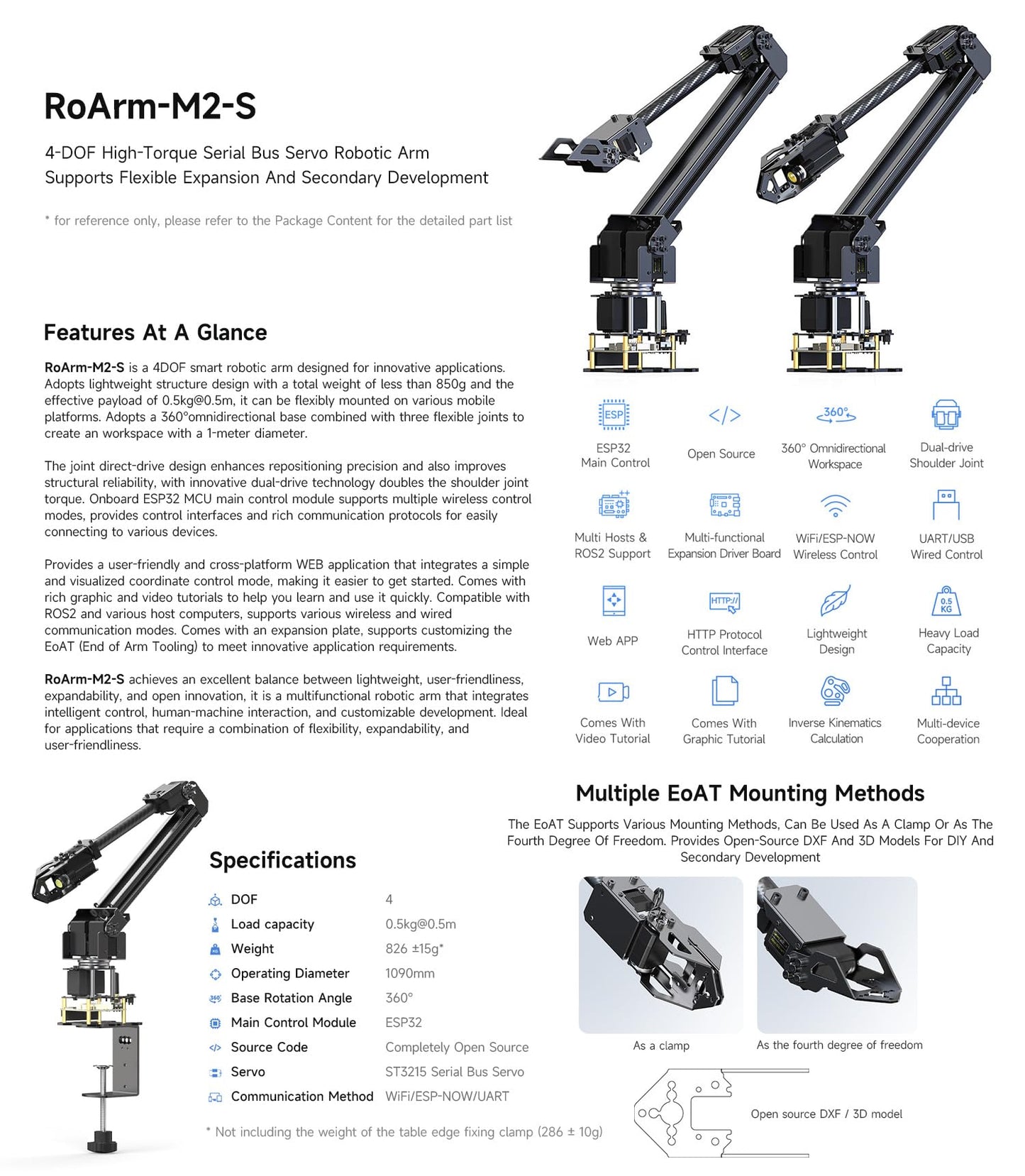 Waveshare Robotic Arm Kit, Desktop Robot Kit, High-Torque Serial Bus Servo, Based On ESP32, 4-DOF, Supports Flexible Expansion and Secondary Development, Wireless Control