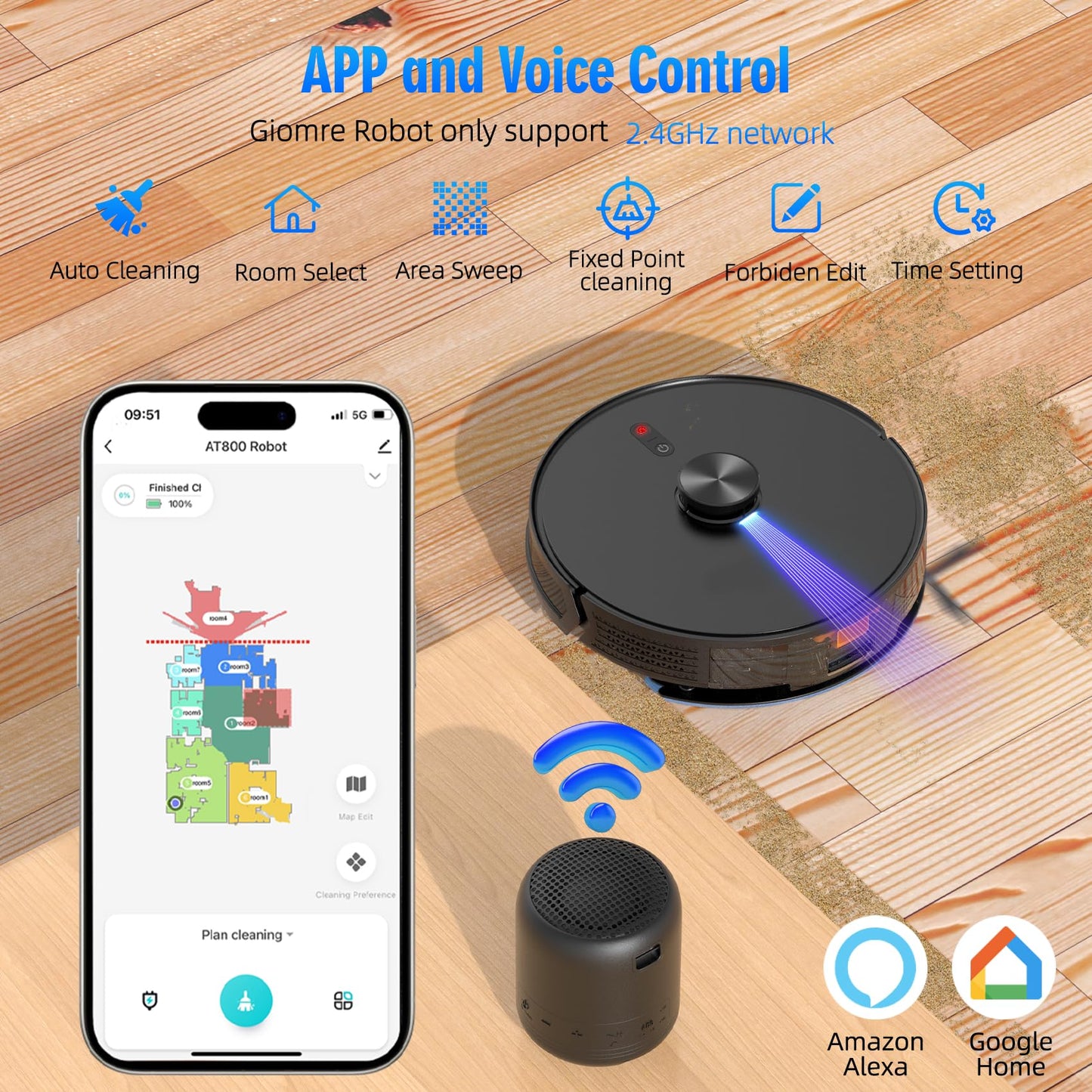 3-in-1 Robot Vacuum and Mop Combo, Self Emptying Station for 60 Days, Robotic Vacuum Cleaner with LiDAR Navigation & Max Strong 5000Pa Suction, 2.4G WiFi/Alexa/App Control, Self-Charging Base