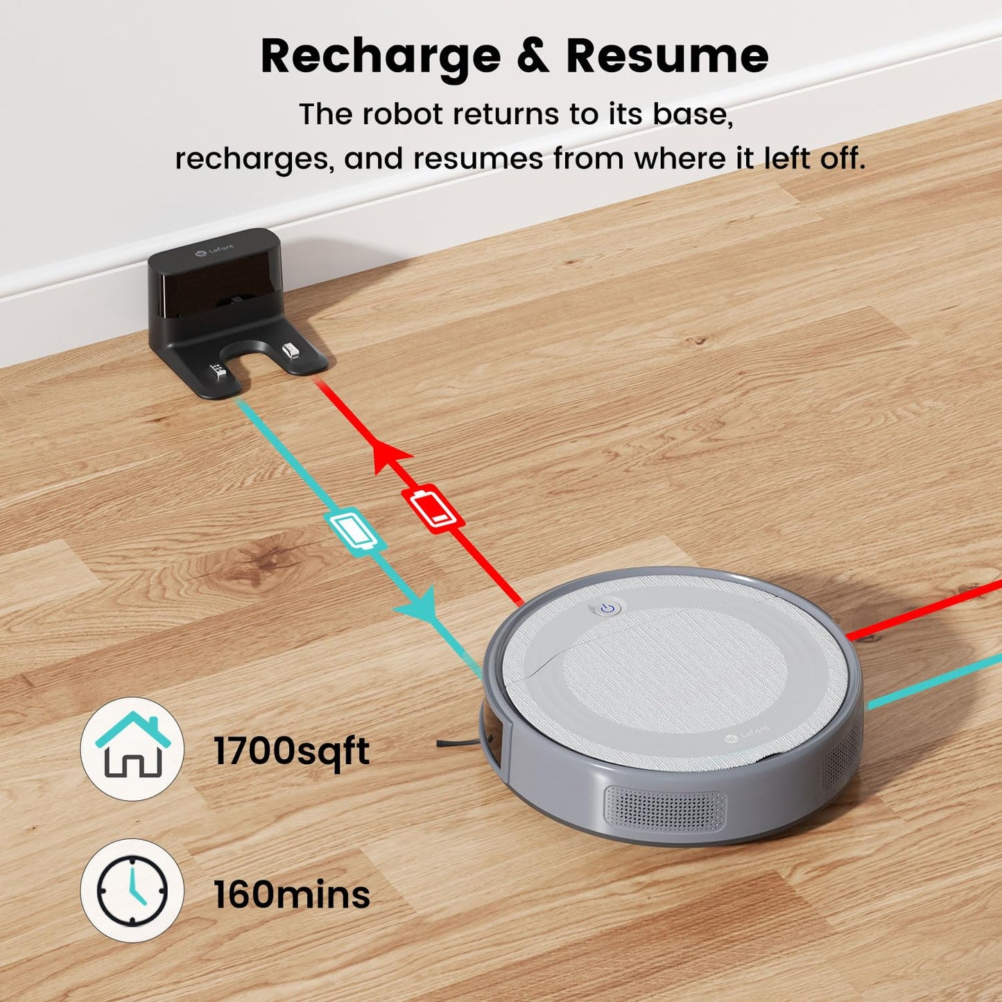 Lefant M310 Robot Vacuum Cleaner,4500Pa Strong Suction, Slim Design, Quiet, PreciSense Obstacle Avoidance, WiFi/App/Voice Control, 160-Min Runtime, Self-Charging, for Pet Hair and Hard Floors, Gray