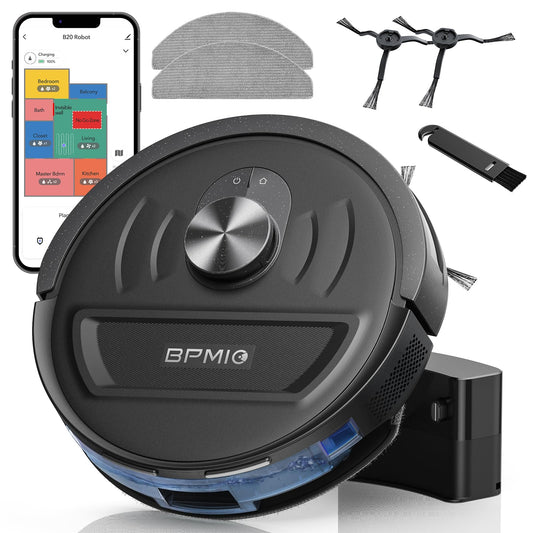 BPMIO Robot Vacuum and Mop Combo, 5500Pa Strong Suction, LiDAR Navigation with Smart Mapping, 120-Min Runtime, Custom Cleaning Schedule, Alexa & WiFi/App Compatible, Ideal for Pet Hair & Hard Floors Black