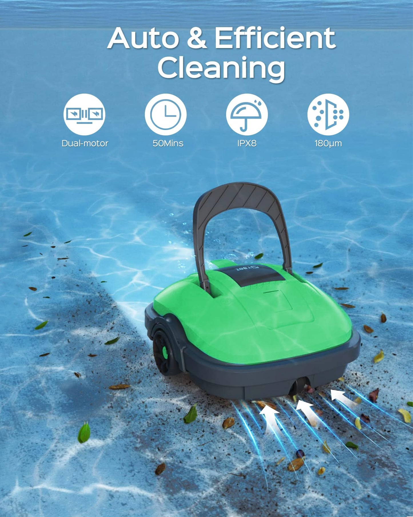 WYBOT Cordless Robotic Pool Vacumm,Dual Powerful Suction Ports，Ideal Self-Parking Pool Cleaner for Above Ground/In-Ground Flat Pools up to 532 Sq.Ft，with Dual-Motors-(GreenGray), Osprey 200-110208-B