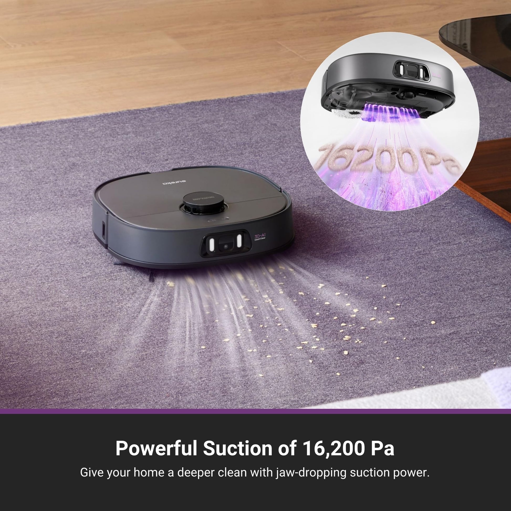 Eureka J15 Pro Ultra Robot Vacuum and Mop with Self Emptying Base, 16,200 Pa Suction, Flex-Arm Design Mop, Auto Mop Hot Water Washing & Hot Air Drying, Anti-Tangle, AI Obstacle Avoidance, Black