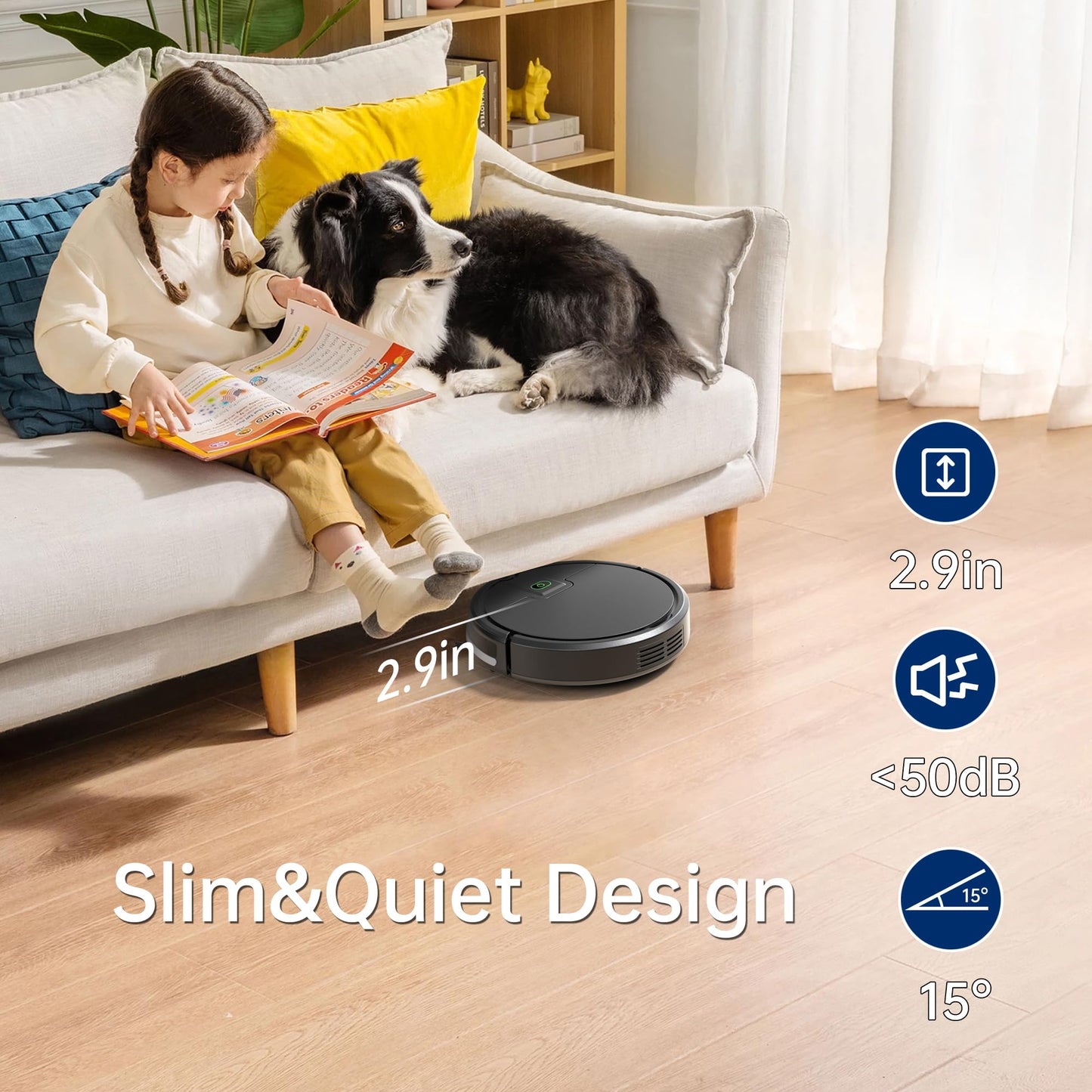 Robot Vacuum Cleaner, Tangle-Free 2900Suction Robot Vacuum,Slim, Automatic Self-Charging Robotic Vacuum Cleaner, Ideal for Pet Hair,Hard Floor and Low Pile Carpet