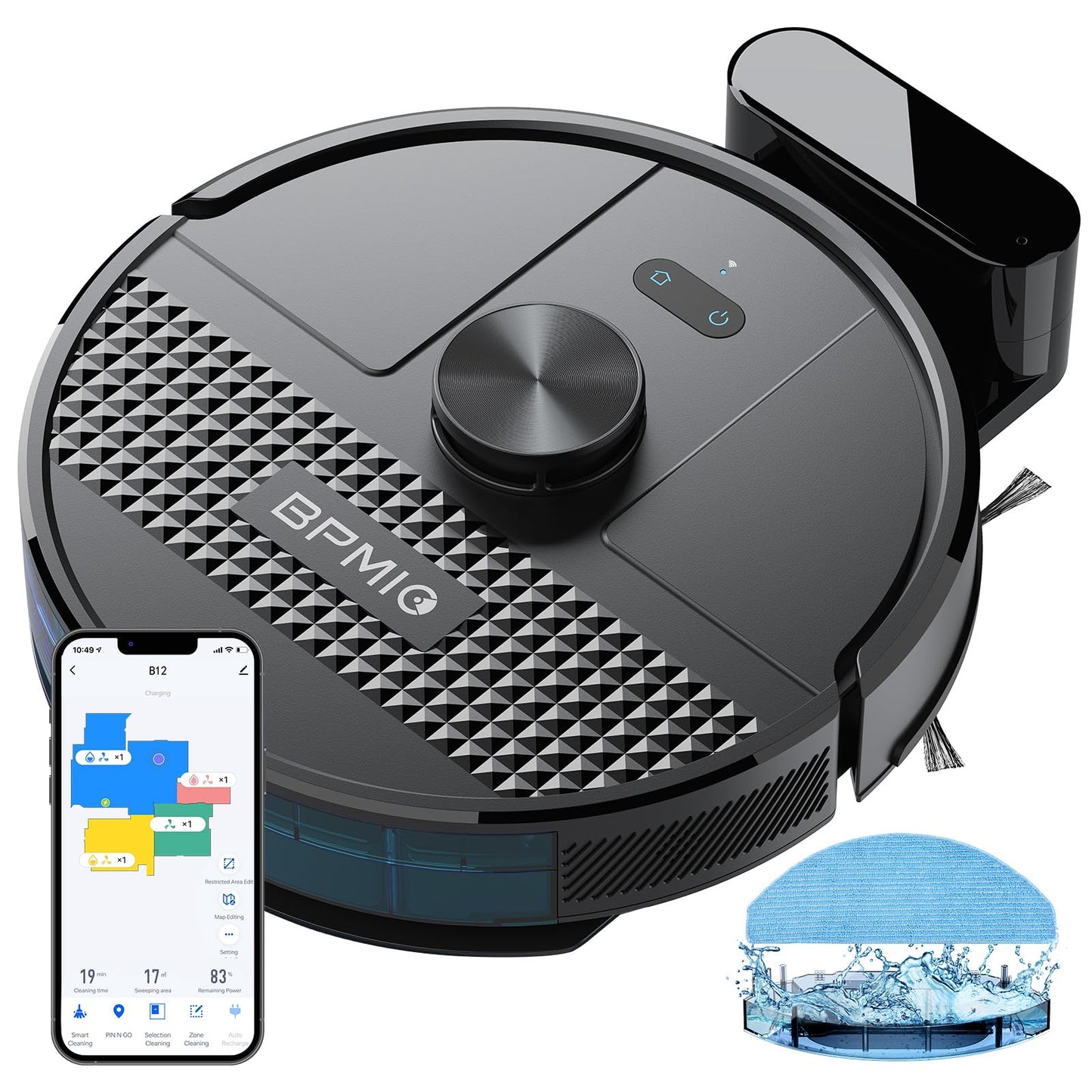 BPMIO Robot Vacuum and Mop Combo 4500Pa Max Suction with LiDAR Navigation Smart Mapping, 145 Min Runtime Customized Cleaning Schedule, Works with Alexa/WiFi/App, Great for Pet Hair, Carpet, Hard Floor B12 NEW