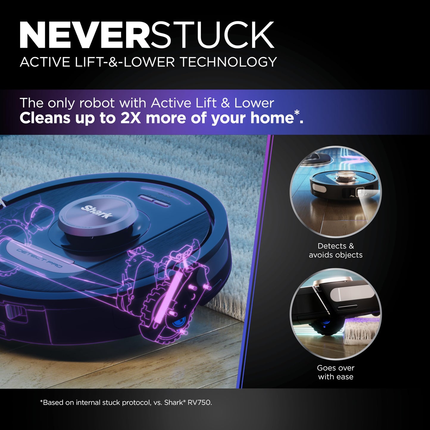 Shark PowerDetect Self-Empty Robot Vacuum with NeverStuck Technology, Auto Deep-Clean Carpets & Hardfloors, XL 60 Day Capacity HEPA Bagless Base Neutralizes Odors, for Pet Hair, Black (AV2820AE)