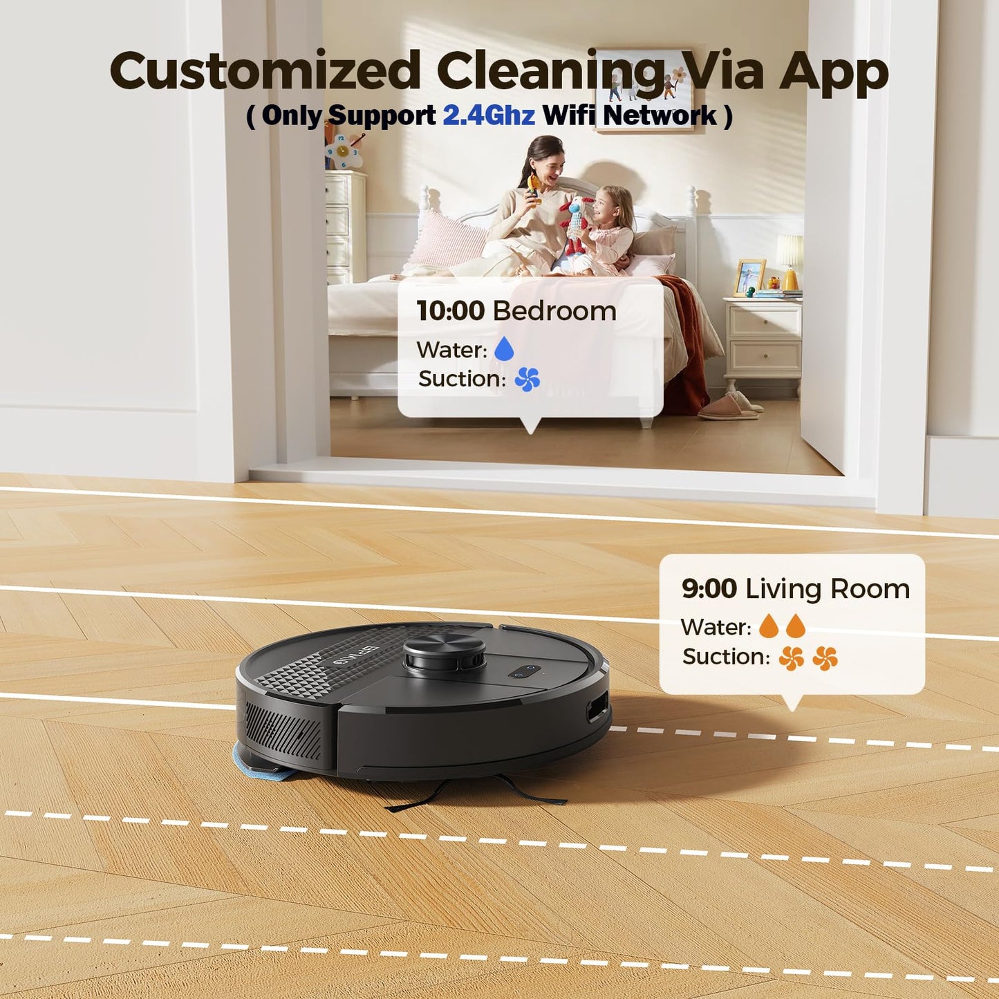 BPMIO Robot Vacuum and Mop Combo 4500Pa Max Suction with LiDAR Navigation Smart Mapping, 145 Min Runtime Customized Cleaning Schedule, Works with Alexa/WiFi/App, Great for Pet Hair, Carpet, Hard Floor