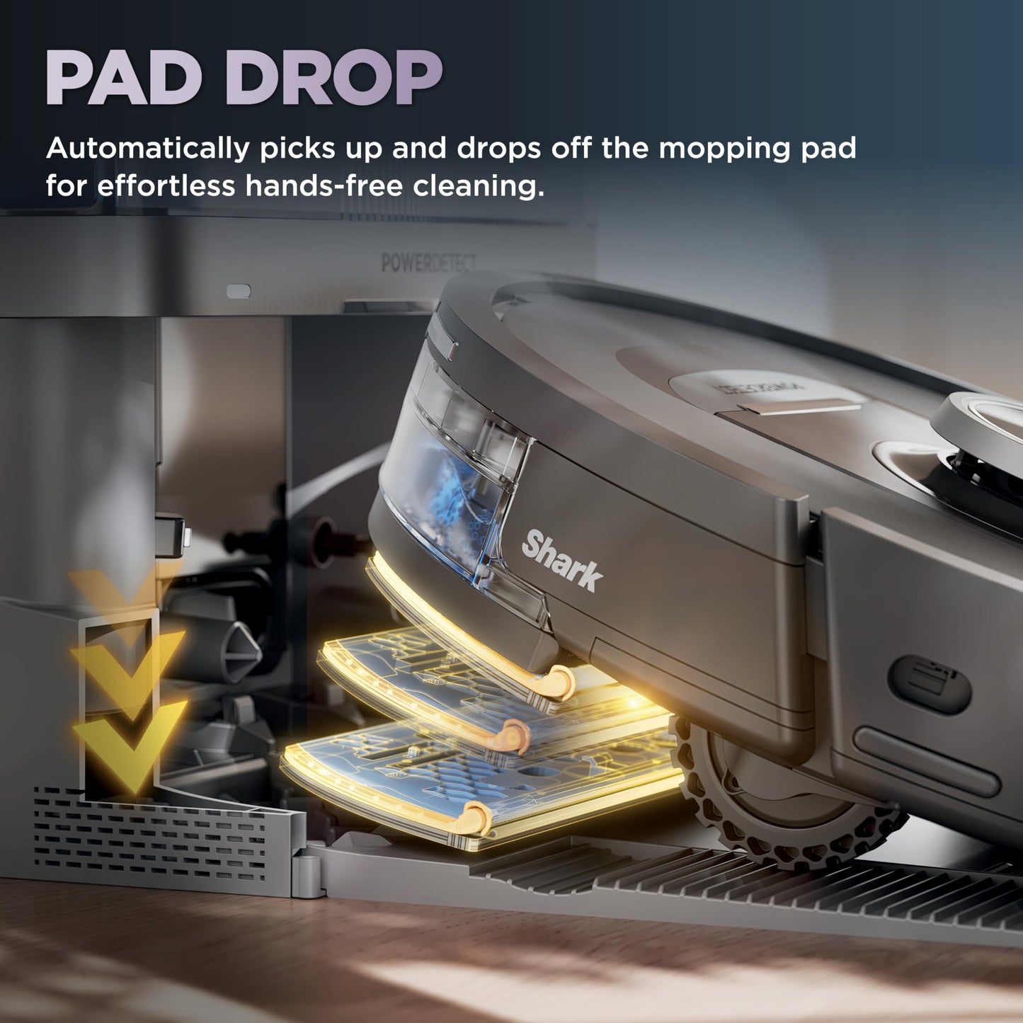 Shark Robot Vacuum & Mop Combo, PowerDetect NeverTouch, Self-Emptying & Self-Refilling, 60-Day Debris Capacity, 30-Day Refill Tank, Pad Dry, 5 Intelligent PowerDetect Cleaning Technologies, RV2820YE