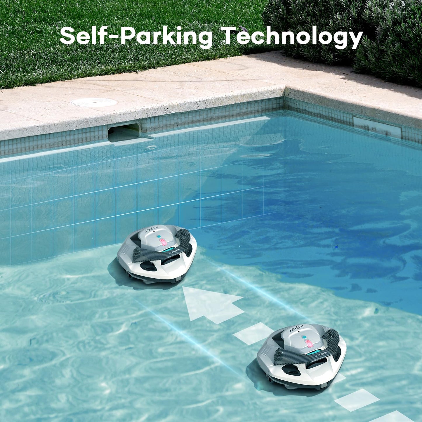 AIPER Cordless Robotic Pool Vacuum, Self-Parking Technology, Portable, Ideal for Above-Ground Flat Pool up to 40 Feet, Grey