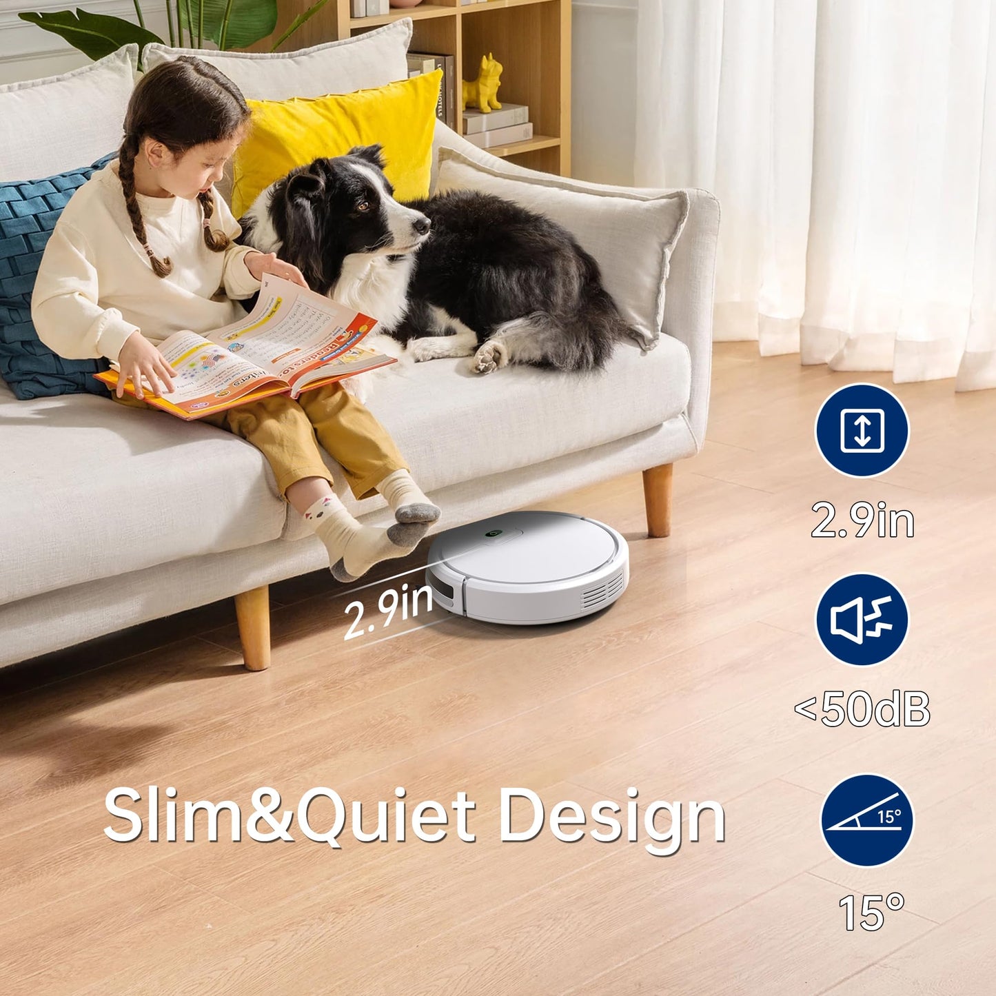 Robot Vacuum Cleaner, Tangle-Free 2900Suction Robot Vacuum,Slim, Automatic Self-Charging Robotic Vacuum Cleaner, Ideal for Pet Hair,Hard Floor and Low Pile Carpet