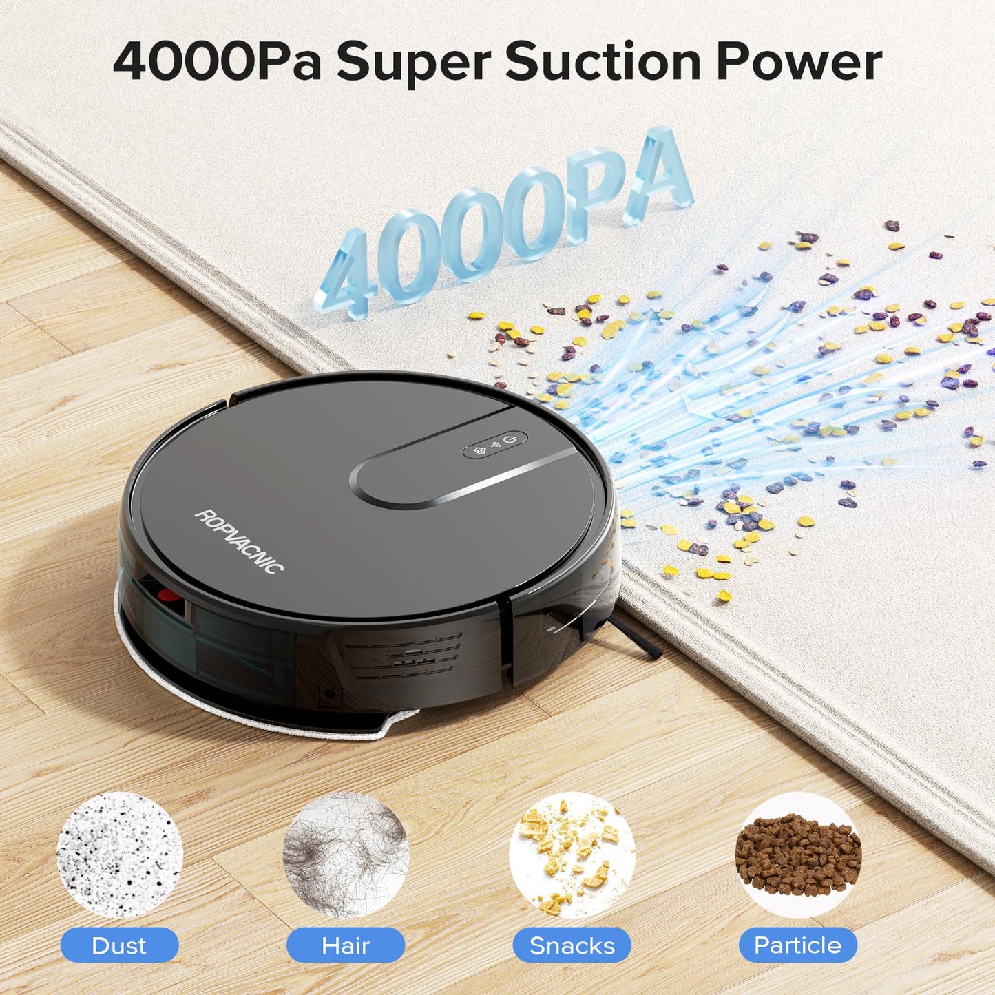 Robot Vacuum Cleaner Robot Vacuum and Mop Combo with 4000Pa Suction, Personalized Cleaning Adjustments, Self-Charging Robotic Vacuum Cleaner, Advanced Obstacle Avoidance