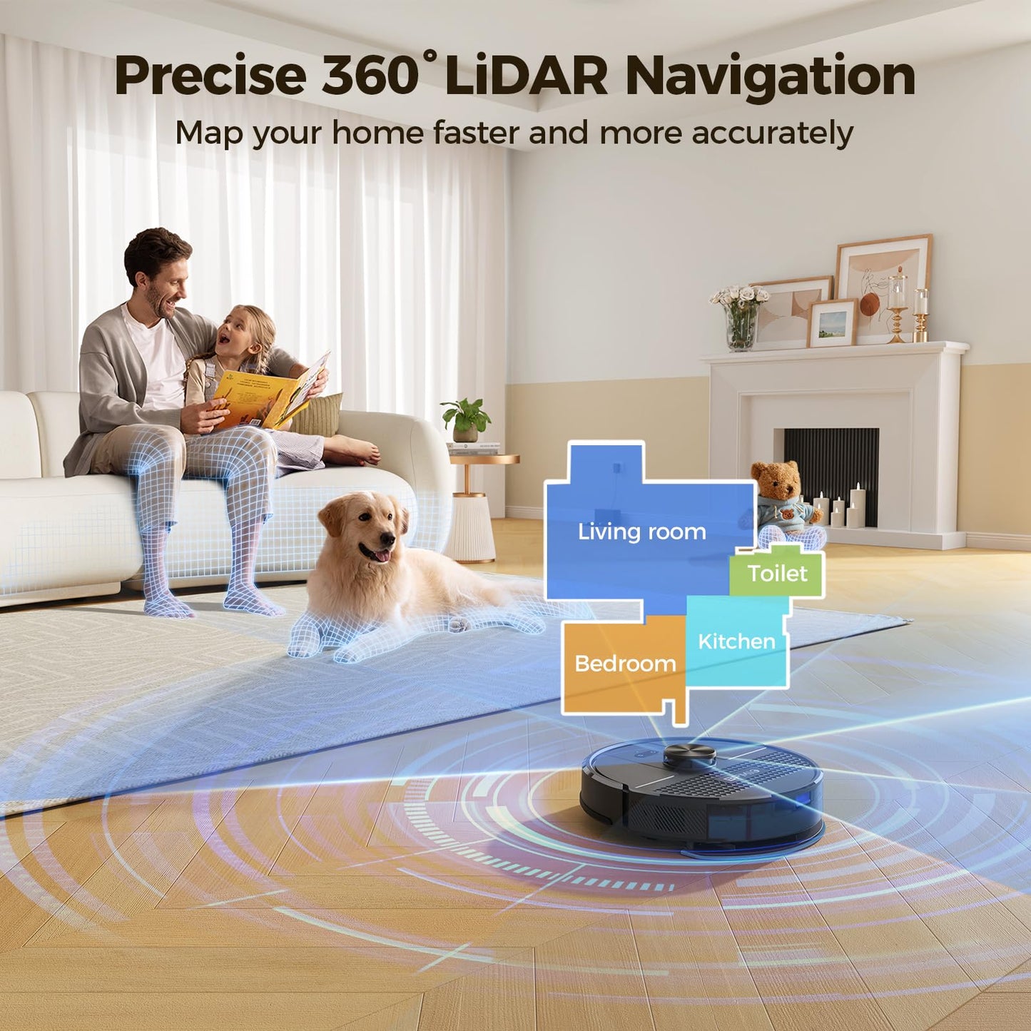 BPMIO Robot Vacuum and Mop Combo 4500Pa Max Suction with LiDAR Navigation Smart Mapping, 145 Min Runtime Customized Cleaning Schedule, Works with Alexa/WiFi/App, Great for Pet Hair, Carpet, Hard Floor