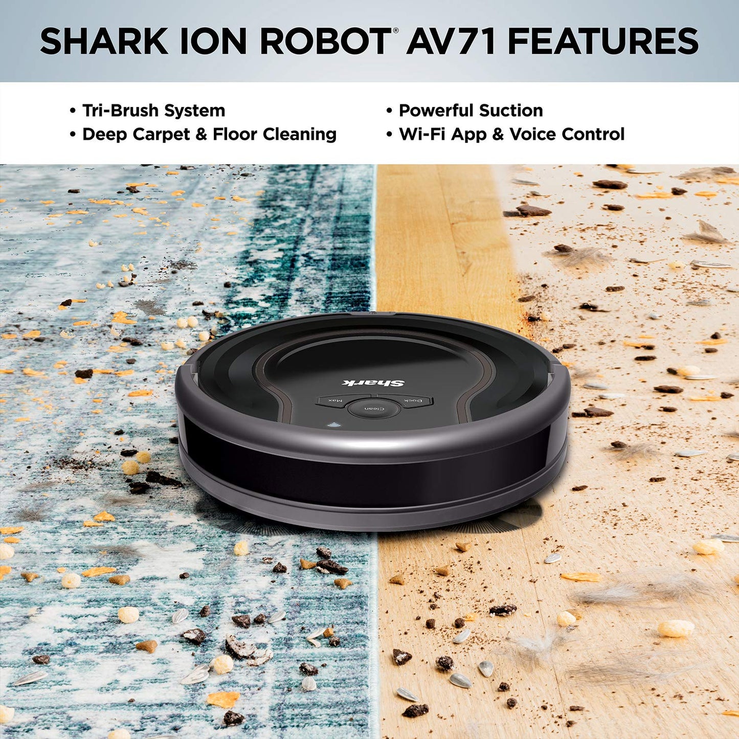 Shark AV753 ION Robot Vacuum, Tri-Brush System, Wifi Connected, 120 Min Runtime, Works with Alexa, Multi Surface Cleaning, Grey