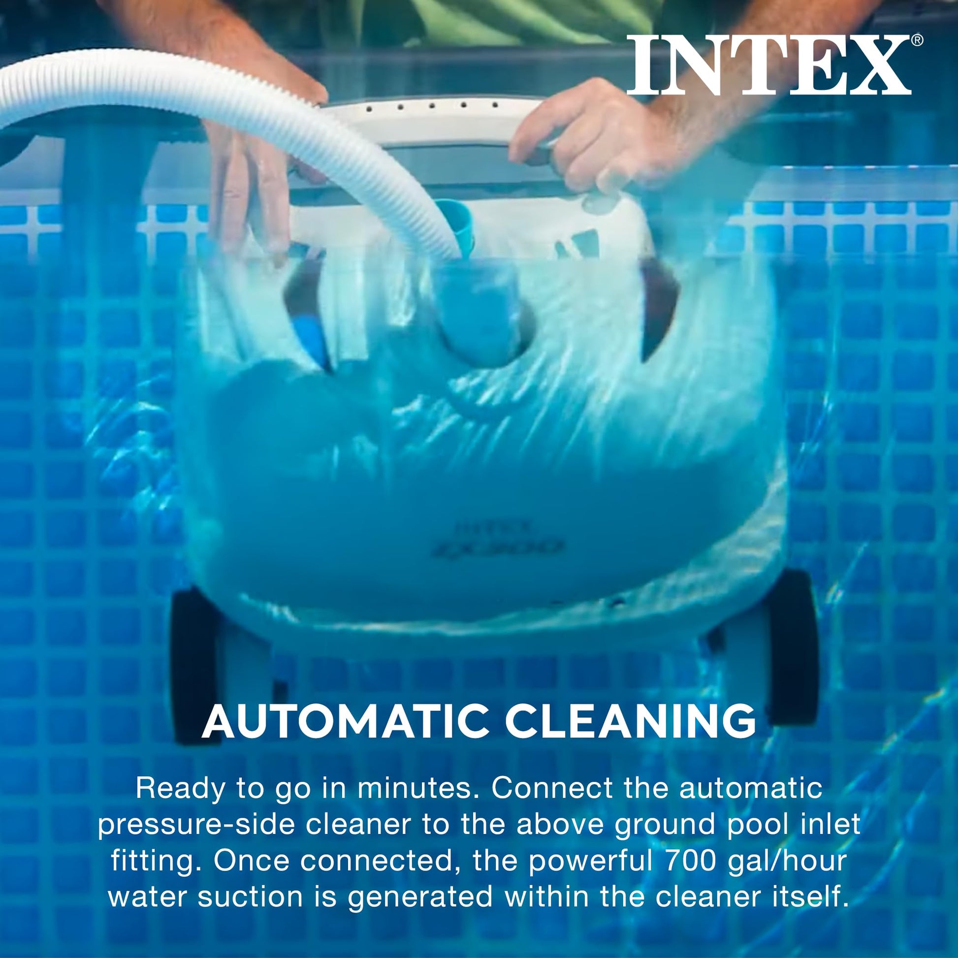 Intex 28001E Above Ground Pool Automatic Pool Cleaner Pressure Side Vacuum Cleaner with 24 Foot 7 Inch Hose Pools Only w/a 1.5 Inch Fitting