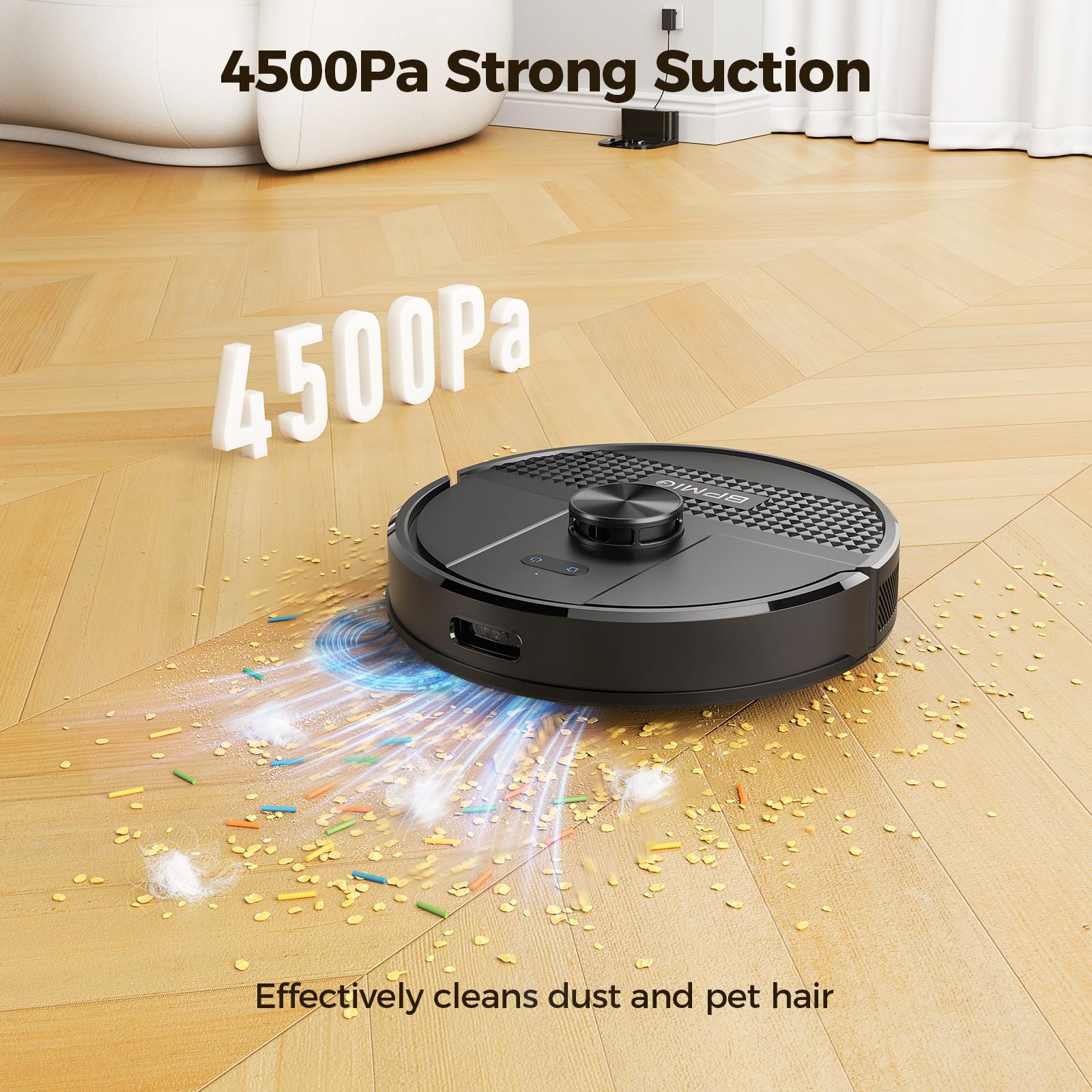 BPMIO Robot Vacuum and Mop Combo 4500Pa Max Suction with LiDAR Navigation Smart Mapping, 145 Min Runtime Customized Cleaning Schedule, Works with Alexa/WiFi/App, Great for Pet Hair, Carpet, Hard Floor