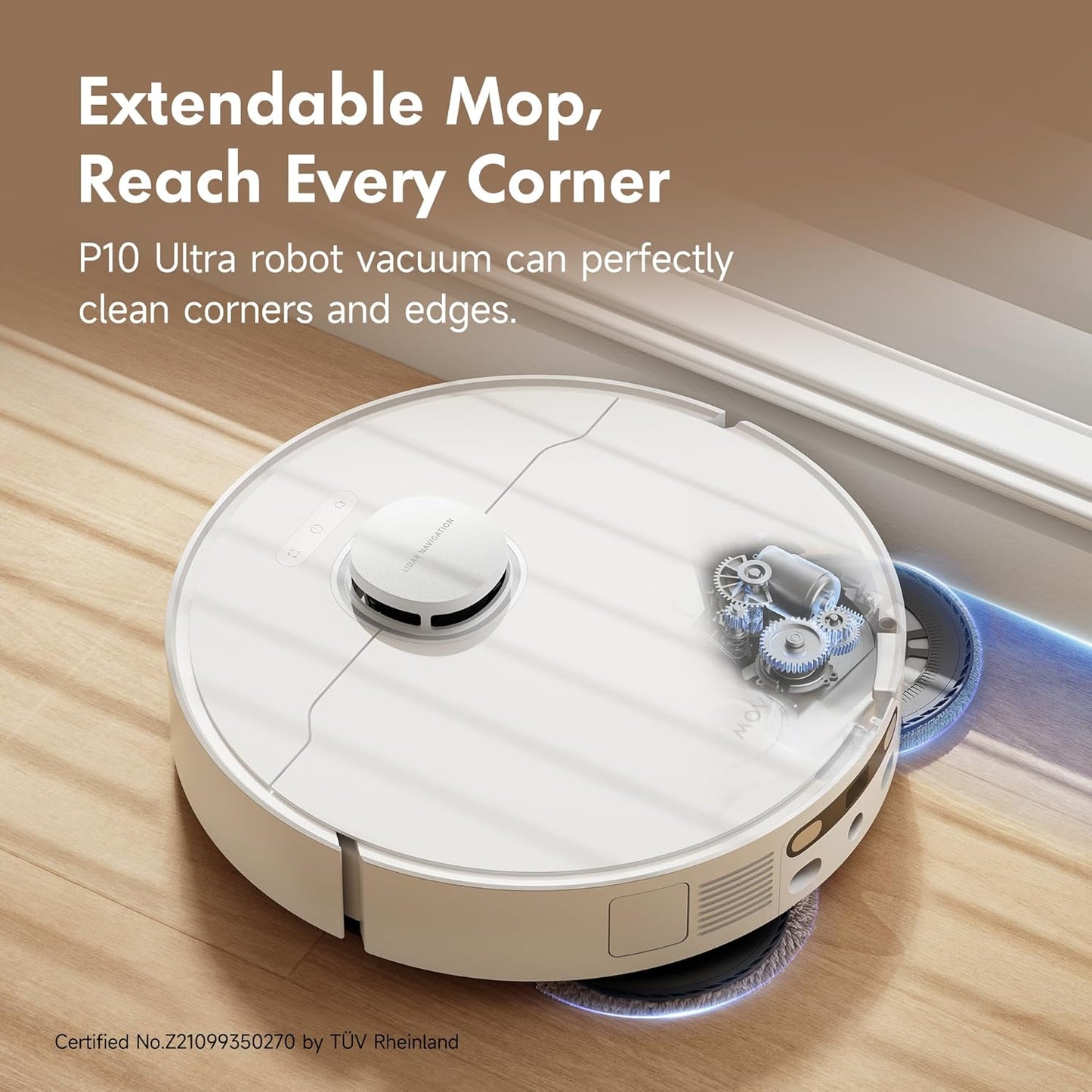 MOVA P10 Ultra Robot Vacuum and Mop 8,300Pa Suction 140°F Hot Water Auto Mop Washing & Drying, Dual Spinning Extenable Mop,10.5mm Mop Lifting for Carpet, 360°Obstacle Avoidance, App Control