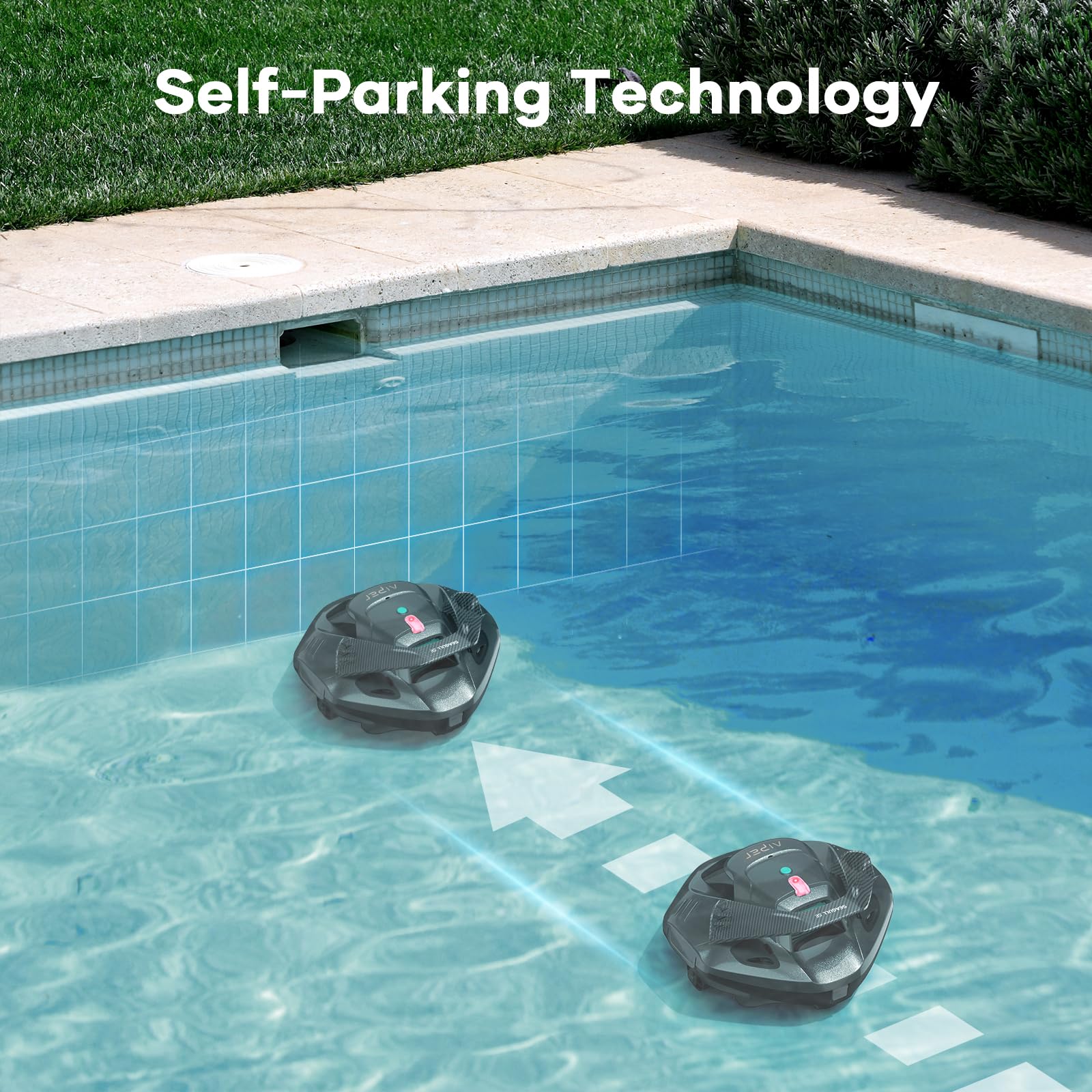 AIPER Cordless Robotic Pool Vacuum, Self-Parking Technology, Portable, Ideal for Above-Ground Flat Pool up to 40 Feet, Grey