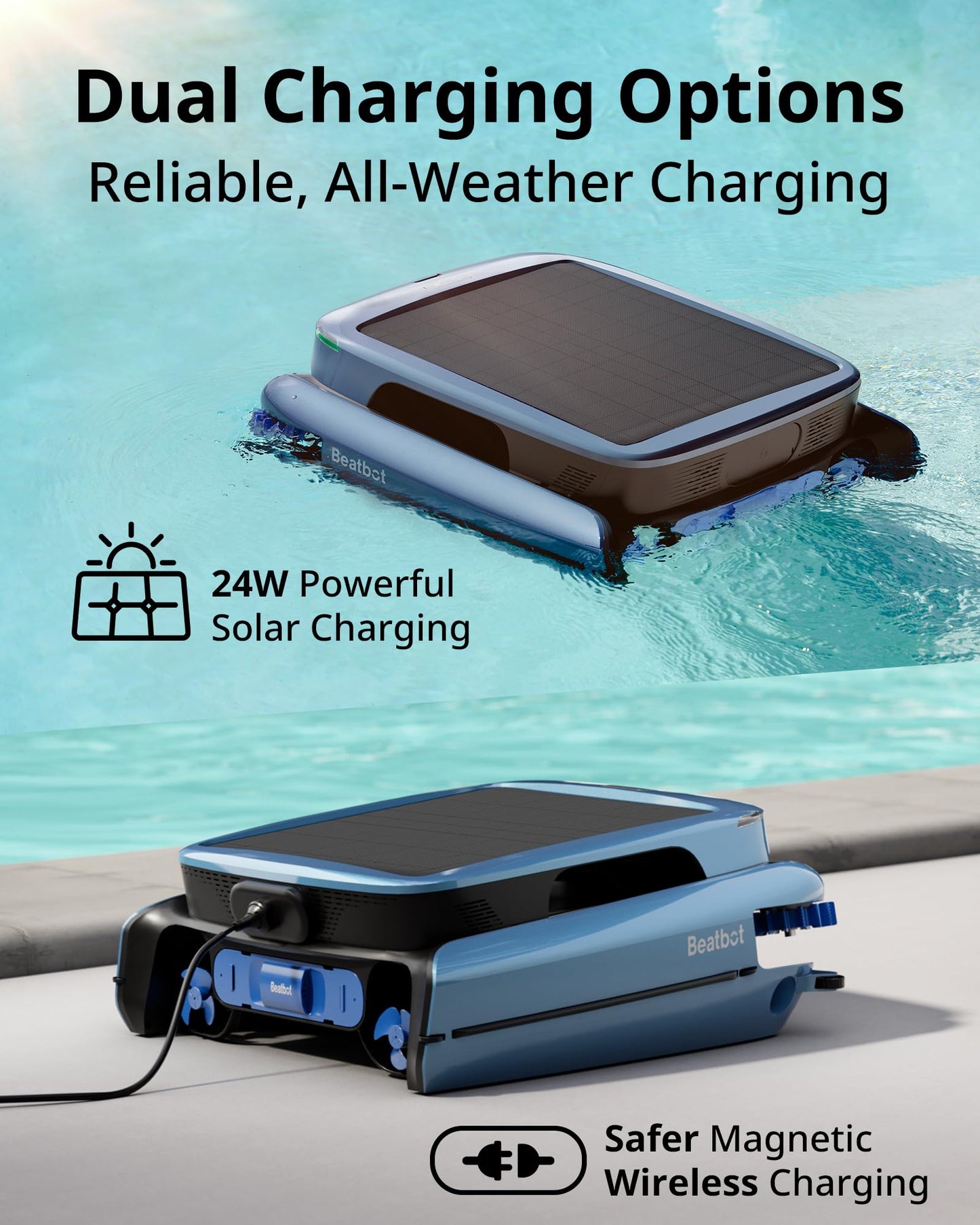 Beatbot iSkim Ultra Solar-Powered Robotic Pool Skimmer, Pool Surface Cleaning Only, Revolutionary Clearwater Clarification System, App Remote Control, S-Path Optimization, Dual-Side Brushes, Ice Blue