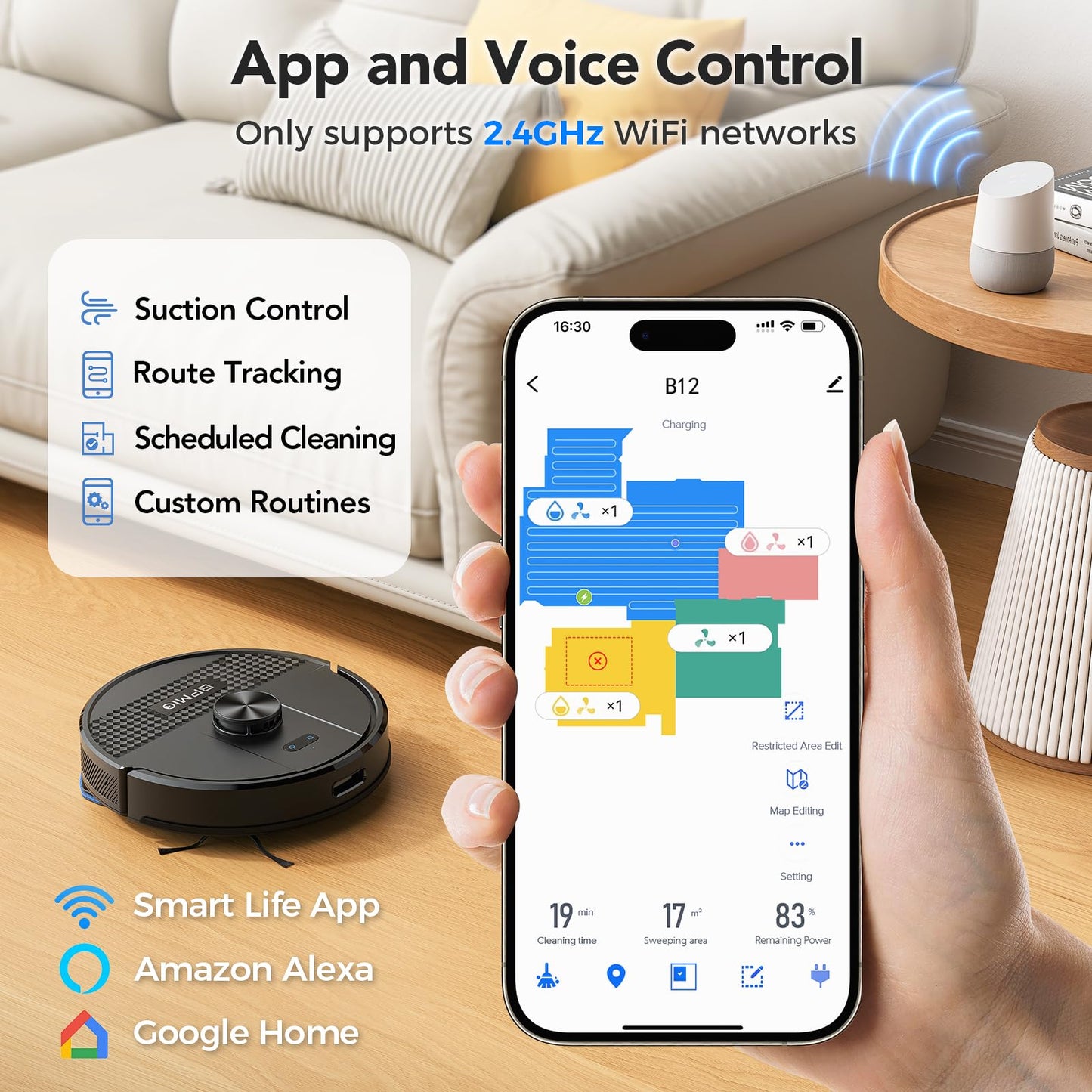 BPMIO Robot Vacuum and Mop Combo 4500Pa Max Suction with LiDAR Navigation Smart Mapping, 145 Min Runtime Customized Cleaning Schedule, Works with Alexa/WiFi/App, Great for Pet Hair, Carpet, Hard Floor