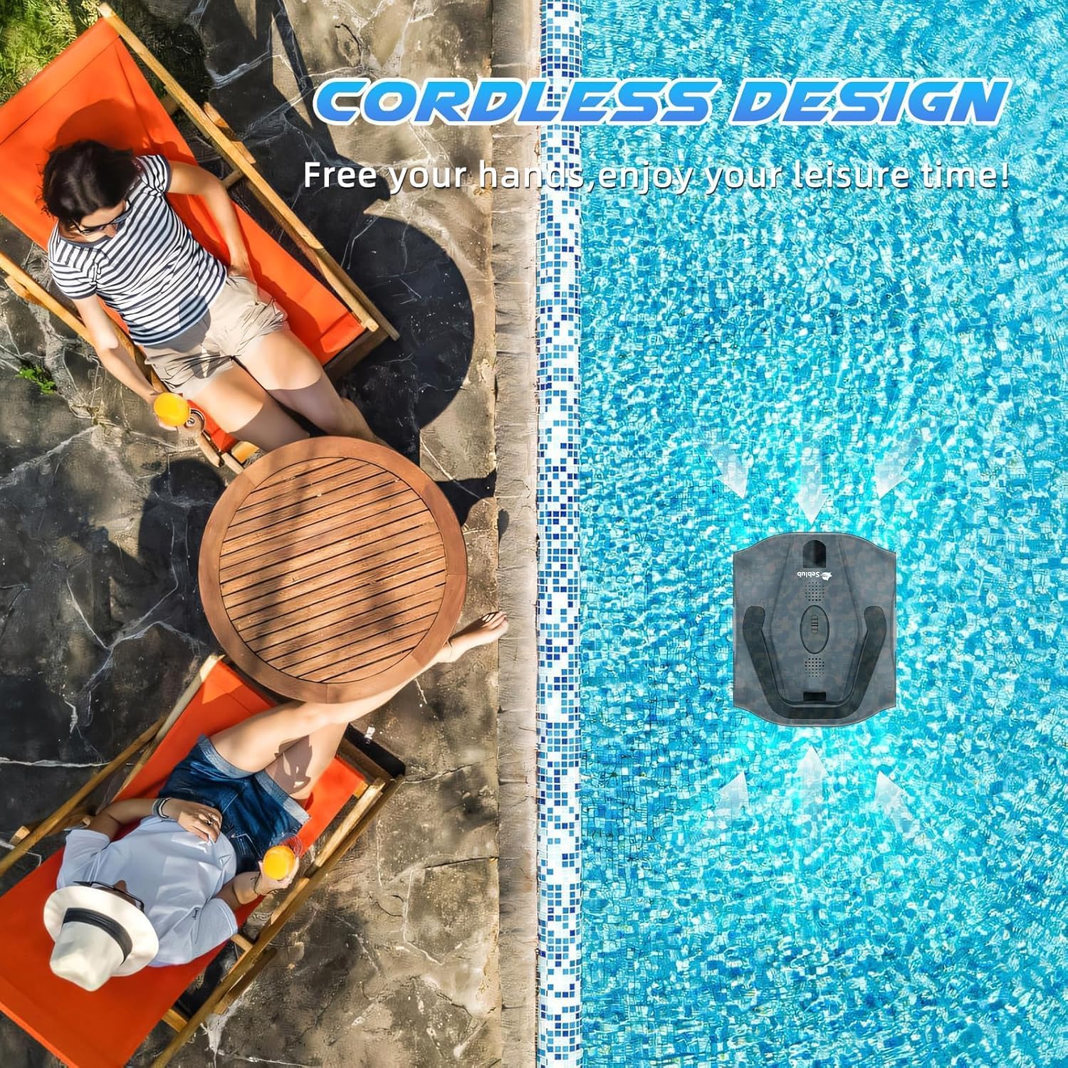 Cordless Pool Vacuum for Inground Pools, 130 Mins Lasting, Dual Powerful Suction Ports,1076 Sq.Ft Coverage Automatic Cleaning & Parking, Seblub Robotic Pool Cleaner for Inground Pools