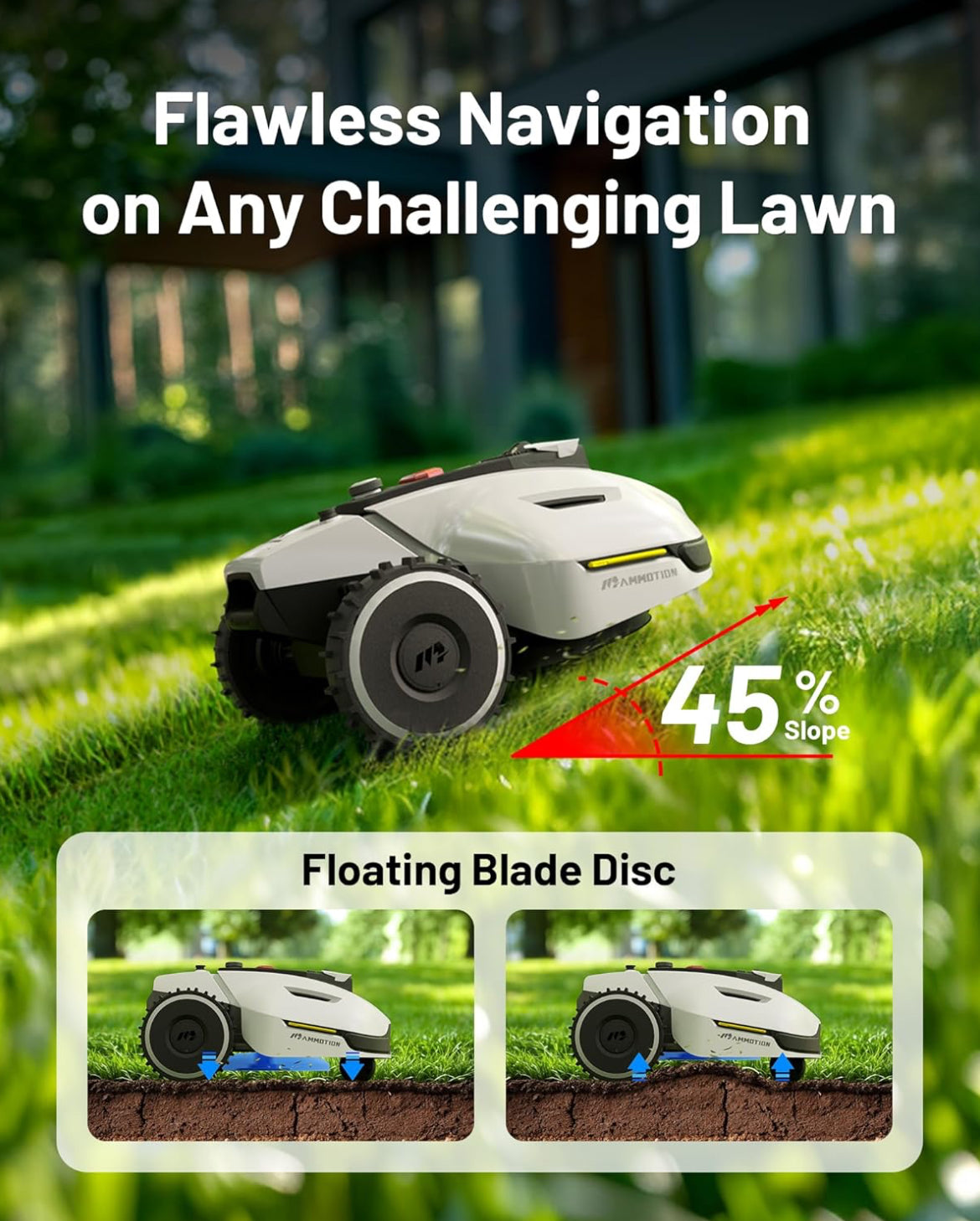 YUKA 2000 Robot Lawn Mower with Sweeper(2024 Version), 3D Vision Positioning & RTK Fusion Mapping System for 0.5 Acres Lawn 45% Slope, Cut Height 1.2"-4.0", Perimeter Wire Free, APP Control