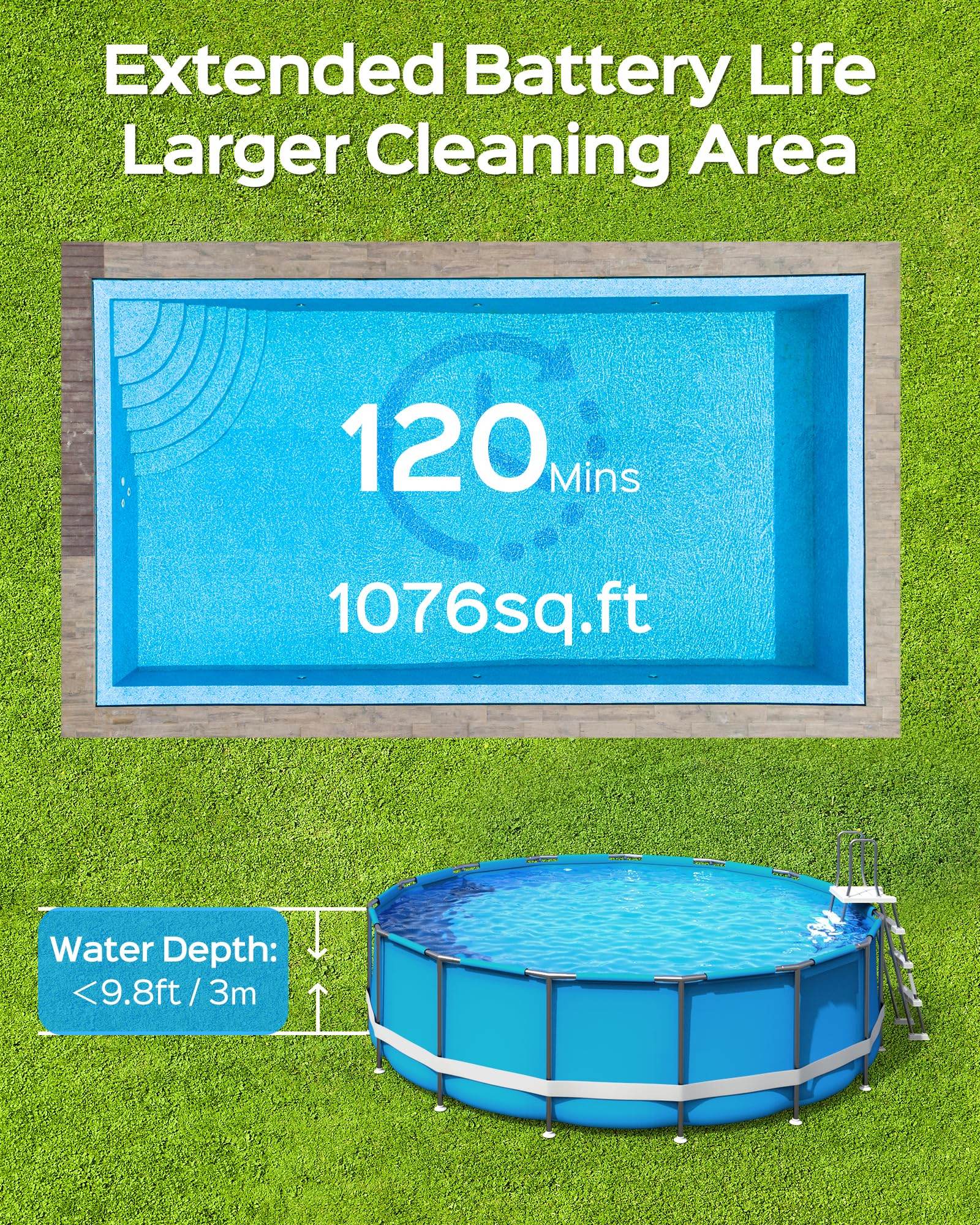 (2024 New) WYBOT A1 Cordless Pool Vacuum with Double Filters, Robotic Pool Cleaner Last 120 Mins, 2.5H Fast Charging, LED Indicators, Ideal for Above Ground Flat-Bottom Pools