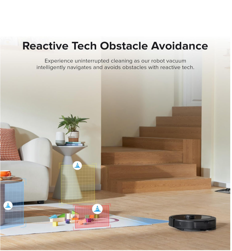 roborock Q8 Max+ Robot Vacuum and Mop, Self-Emptying, Hands-Free Cleaning for up to 7 Weeks, Reactive Tech Obstacle Avoidance, 5500 Pa Suction, DuoRoller Brush, APP-Controlled Mopping, Black