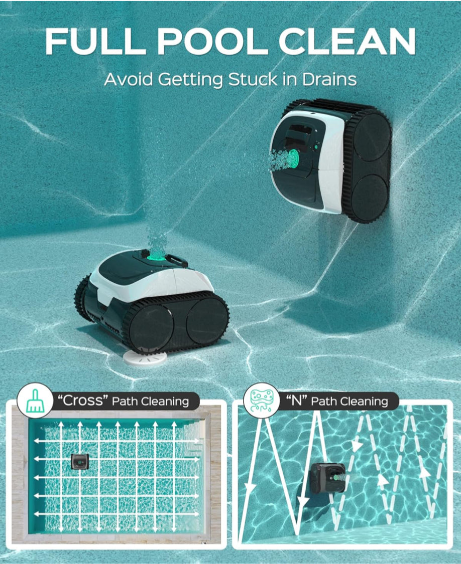 WYBOT C1 Cordless Robotic Pool Cleaners, Powerful Suction, Wall Climb Pool Robot with Intelligent Route Planning, Lasts 150Mins, Ideal for In-Ground Pools Up to 1,614 Sq.ft