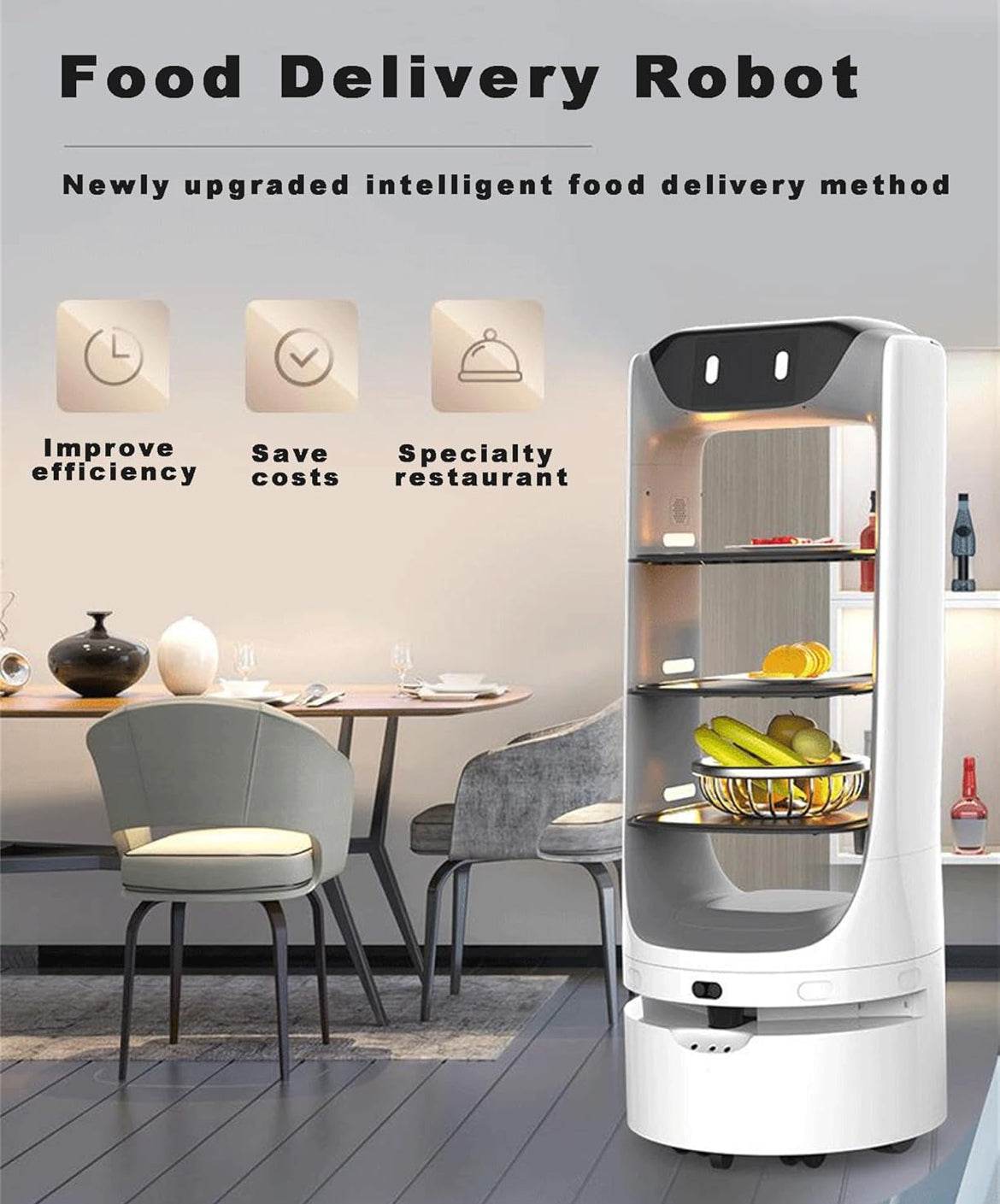 Automatic Food Delivery Robot Smart Robotic with Automatic Obstacle Avoidance, Autonomous Elevator Call/Door Control, for Restaurant Coffee Shop Hotel and Fast