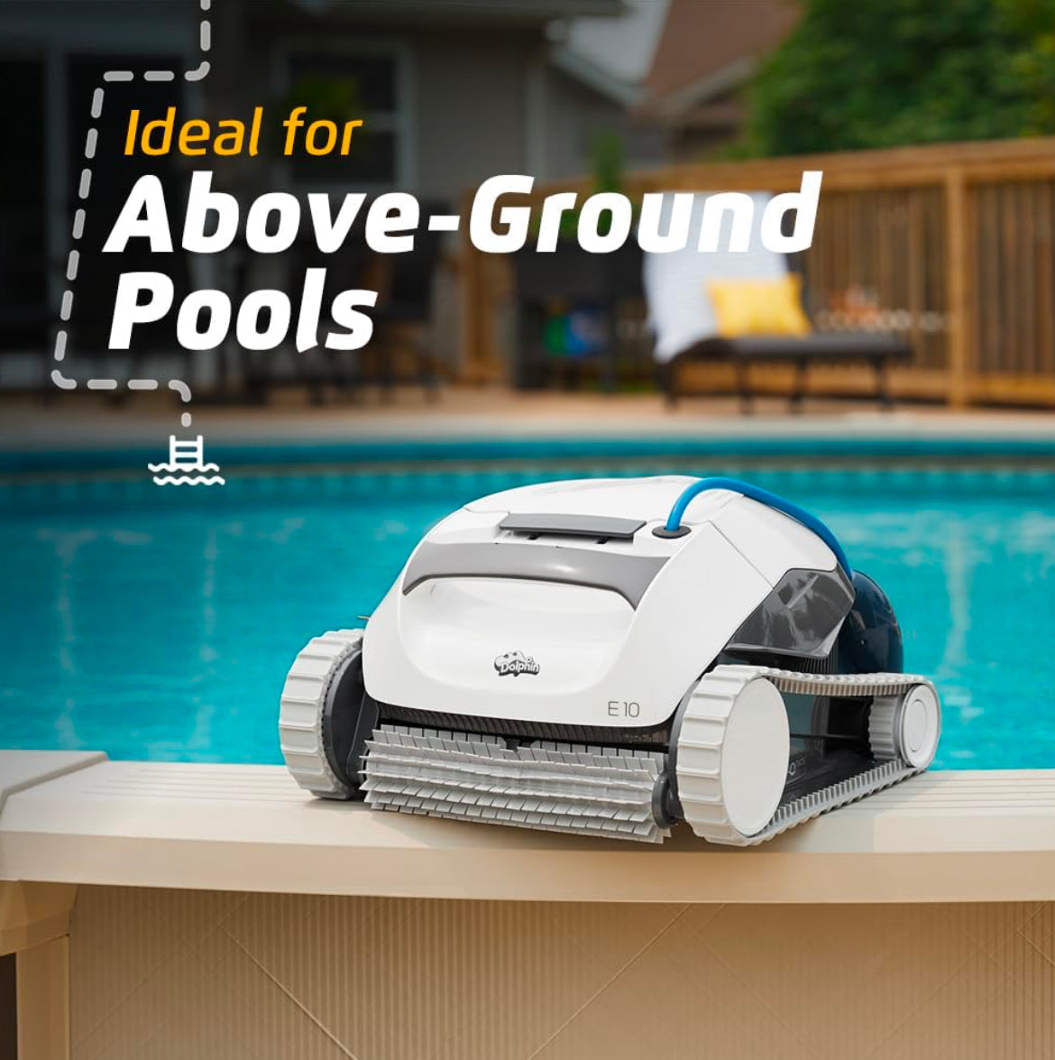 Dolphin (2025 Model) E10 Automatic Robotic Pool Vacuum Cleaner, Active Scrubber Brush, Top Load Filters Access, Ideal for Above-Ground Pools up to 30 FT in Length