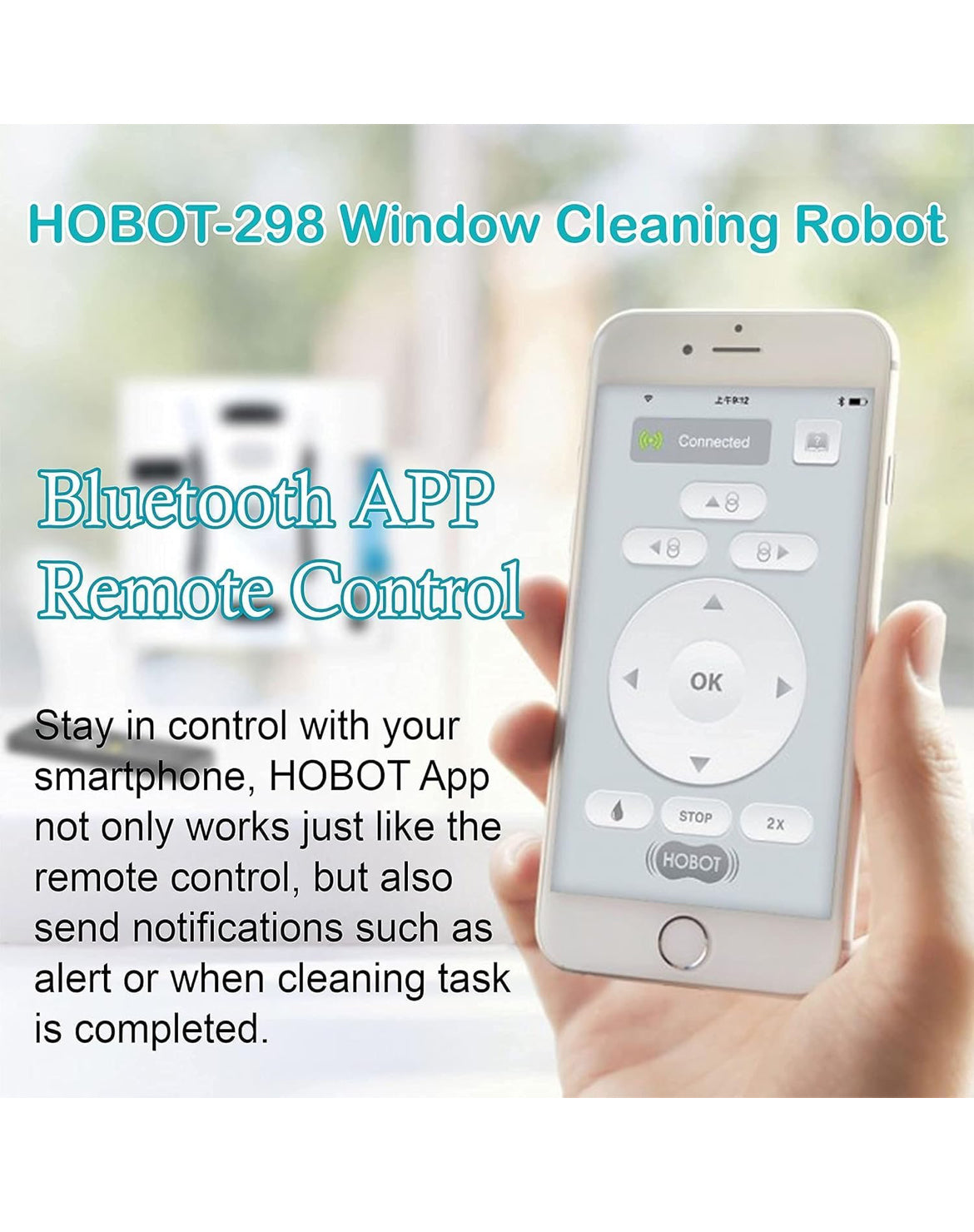 HOBOT-298 Window Cleaning Automatic Robot with Ultrasonic Water Spray, Intelligent Cleaning, AI Smart Route Plan, Replaceable Water Tank, and Control via Smartphone or Remote