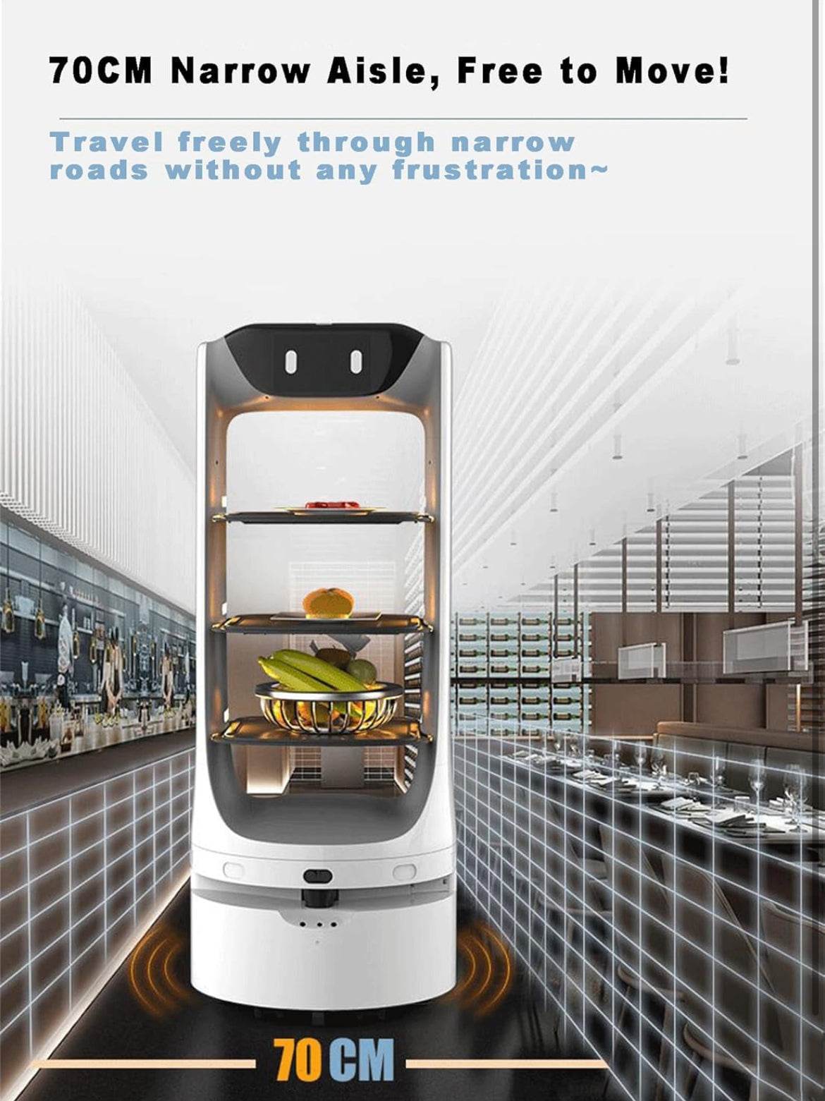 Automatic Food Delivery Robot Smart Robotic with Automatic Obstacle Avoidance, Autonomous Elevator Call/Door Control, for Restaurant Coffee Shop Hotel and Fast