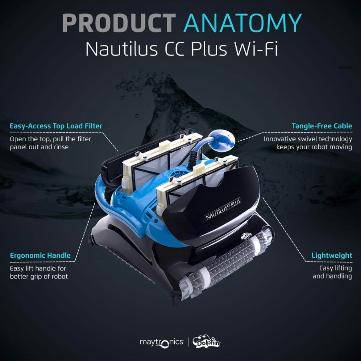 Dolphin Nautilus CC Plus Wi-Fi Automatic Robotic Pool Vacuum Cleaner, Always Cleaning, Never Charging, Ideal for In-Ground Pools up to 50 FT in Length