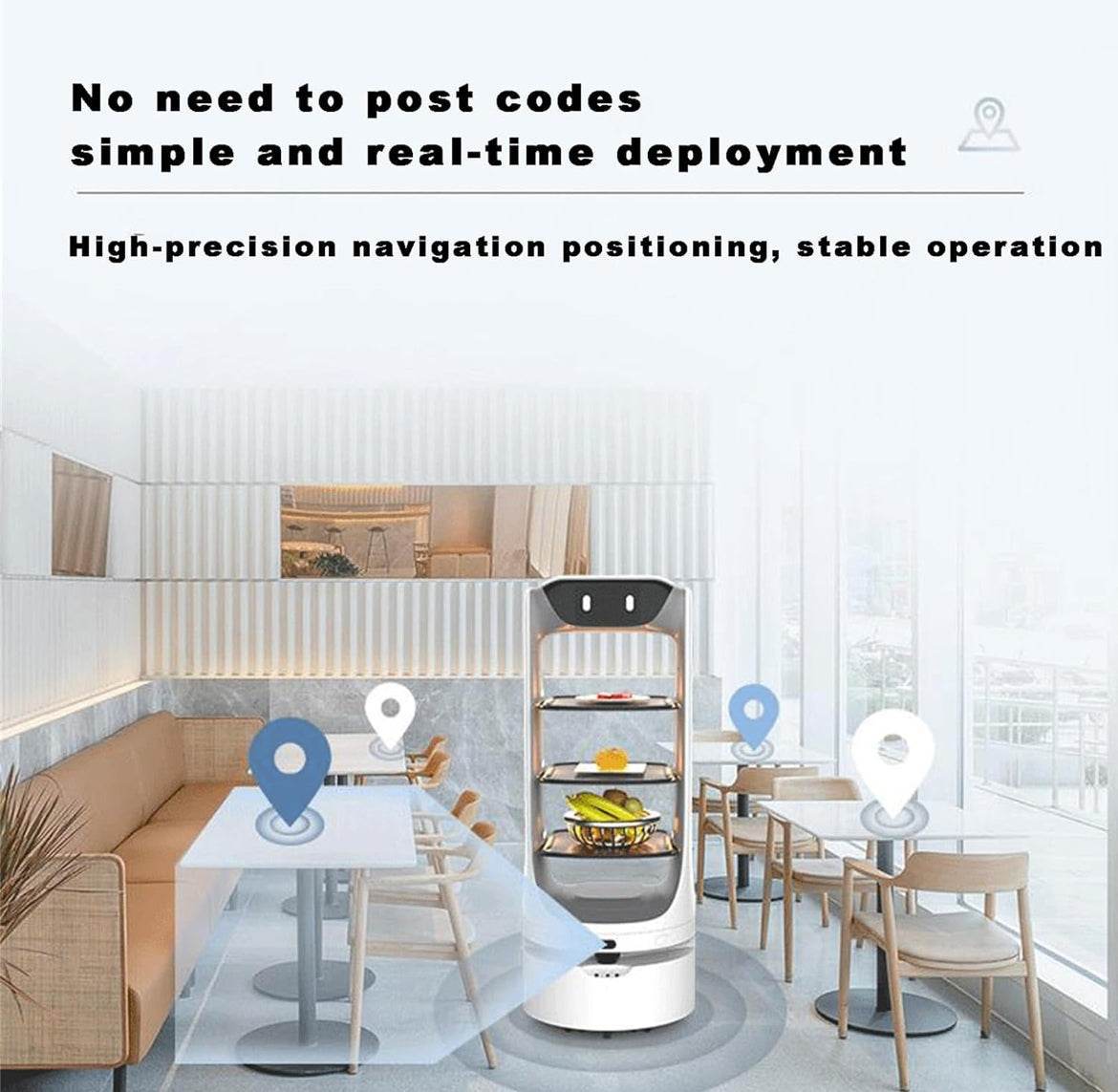 Automatic Food Delivery Robot Smart Robotic with Automatic Obstacle Avoidance, Autonomous Elevator Call/Door Control, for Restaurant Coffee Shop Hotel and Fast