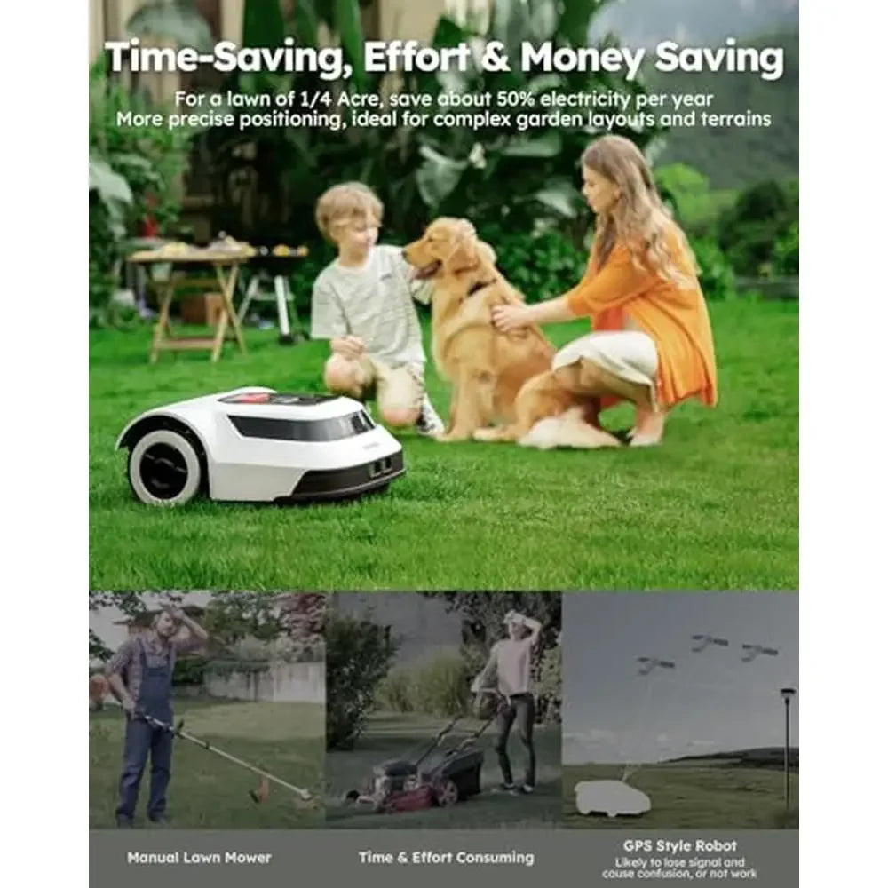 Wireless Robotic Lawn Mower 1/4 Acre Efficient Precision Cutting Path Remote Control Auto Blade Adjustment & Slope Handling App