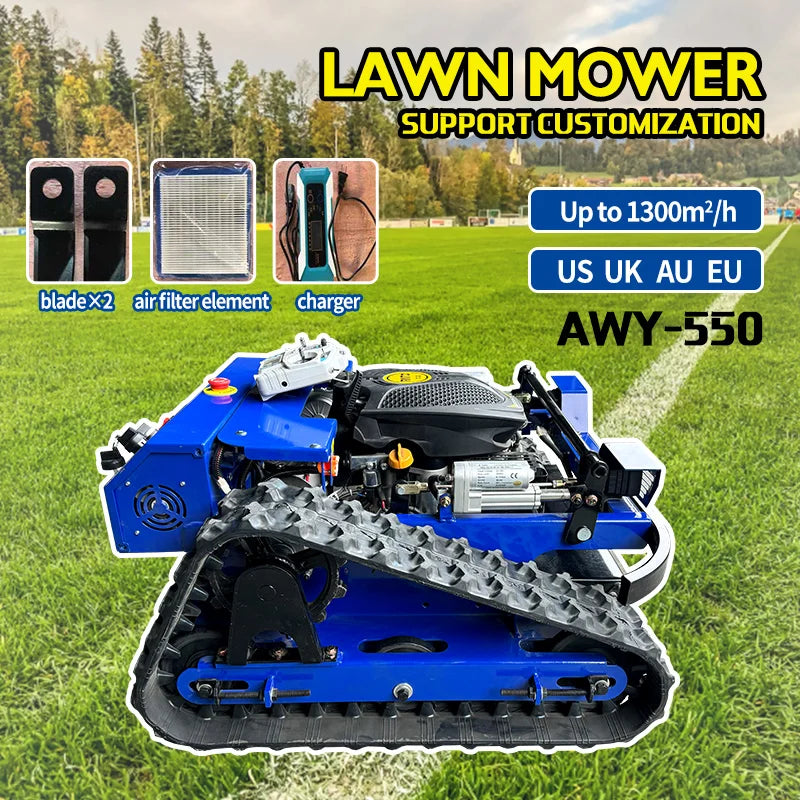 Customized CE EPA Approved All Terrain RC Grass Cutter Agriculture Rubber Tracks Remote Control Robot Lawn Mower